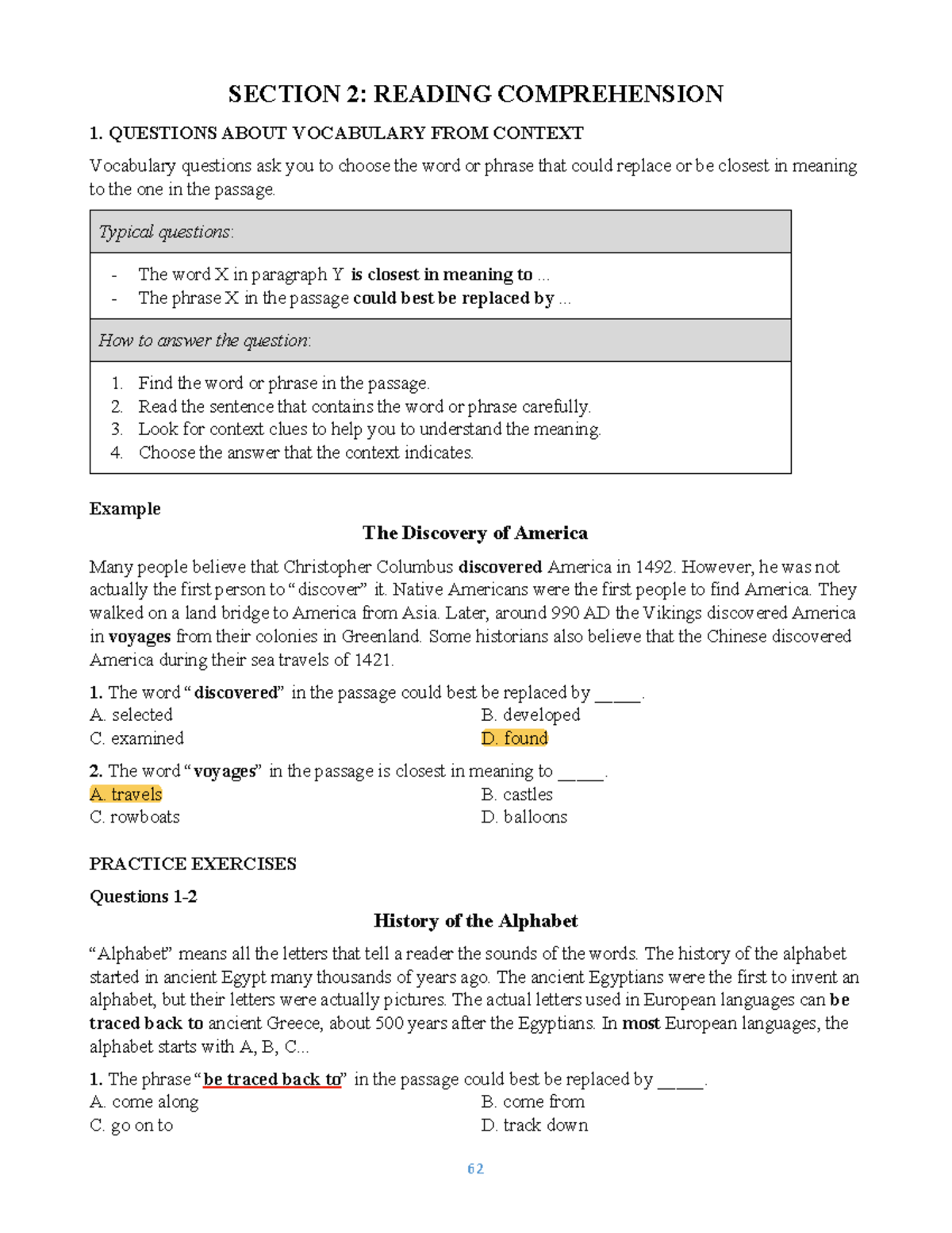Reading Comprehension Practice Exercises for VSTEP LT - Studocu