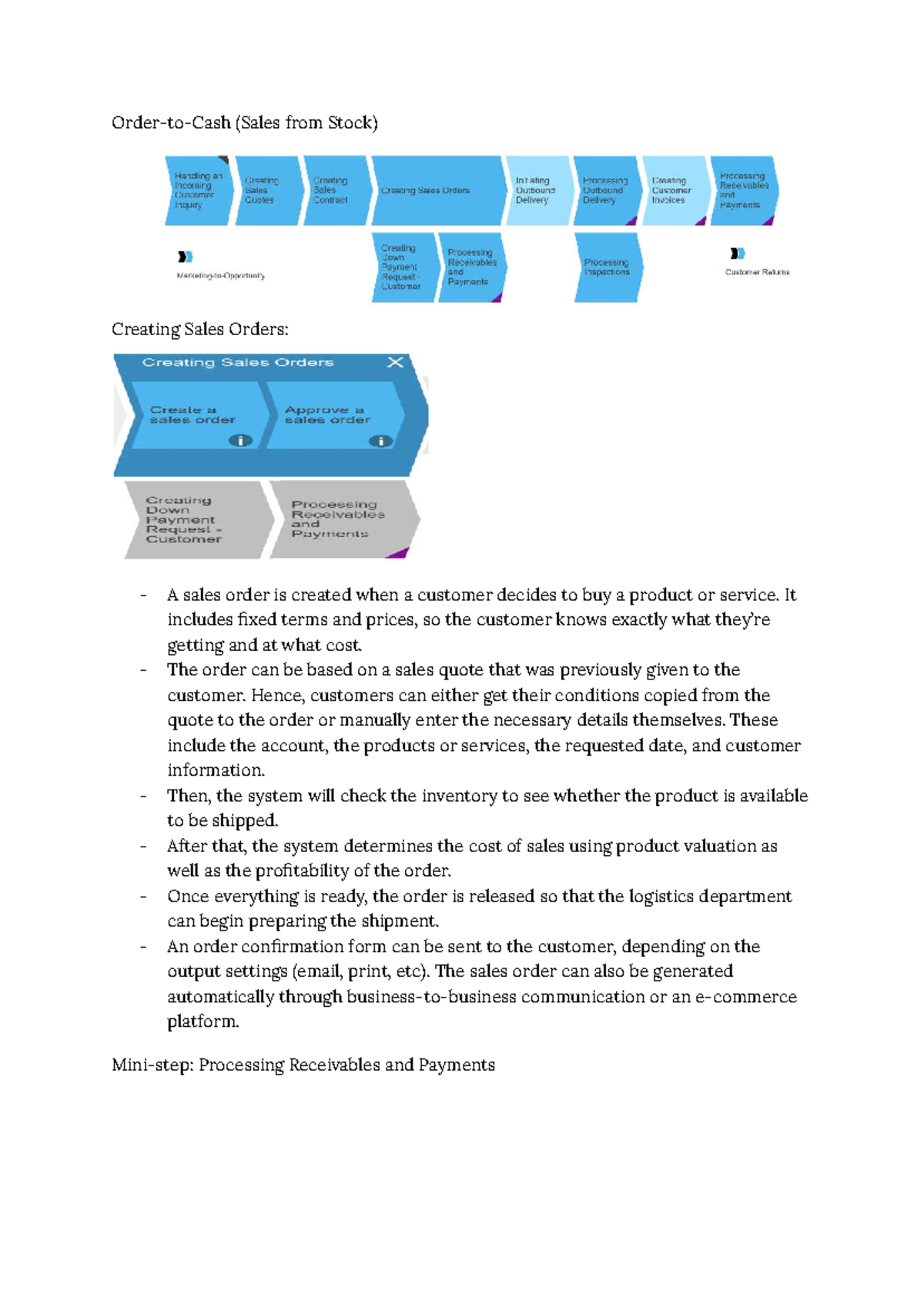 (Sales from Stock) ERP Sales Order & Payment Processing Summary - Studocu