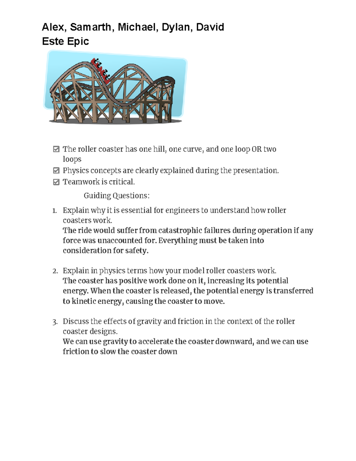 Physics Case Study: Roller Coaster Design and Energy Concepts - Studocu