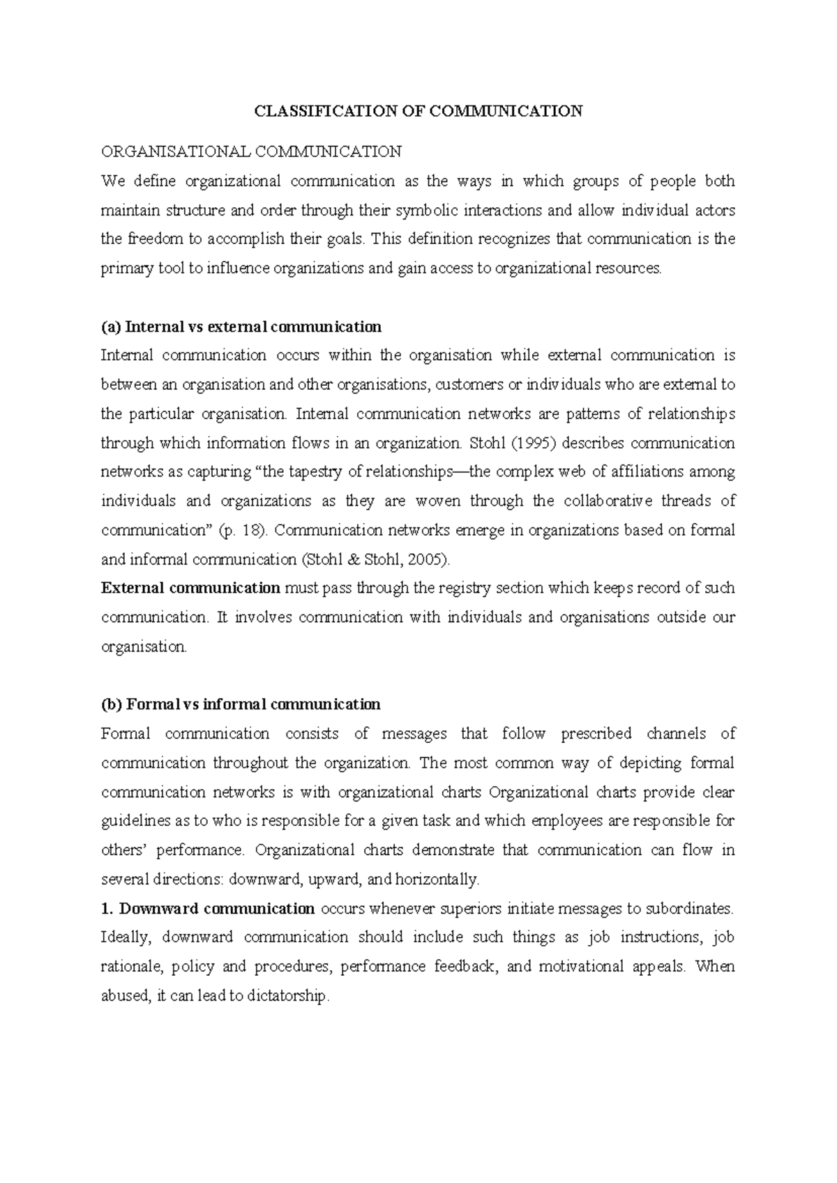 CLASSIFICATION OF ORGANIZATIONAL COMMUNICATION: TYPES & FORMS - Studocu