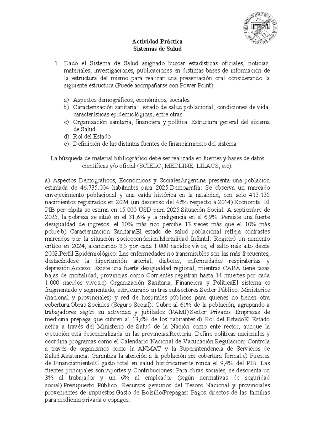 Actividad Práctica: Análisis del Sistema de Salud 1 - SS 2022 - Studocu