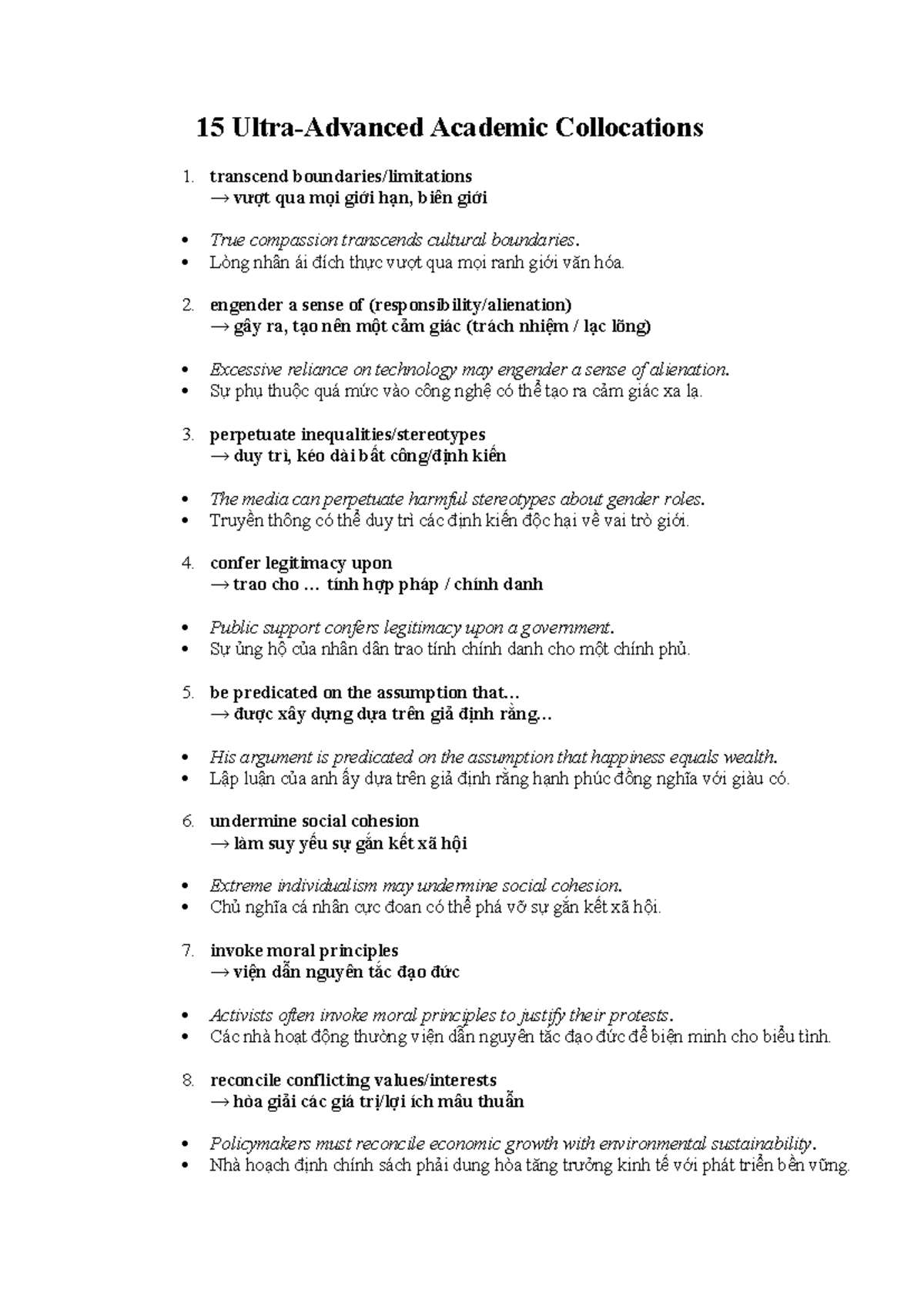 15 Academic Collocations for Language Mastery - Studocu