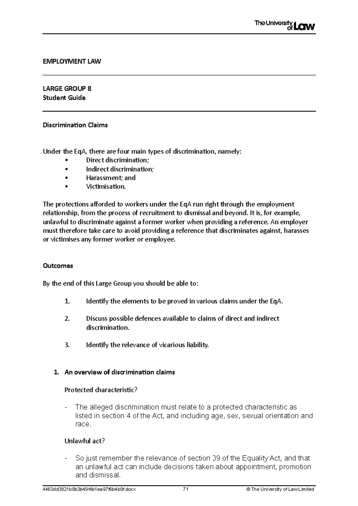 Discrimination Claims Under Employment Law - Large Group 8 Guide - Studocu