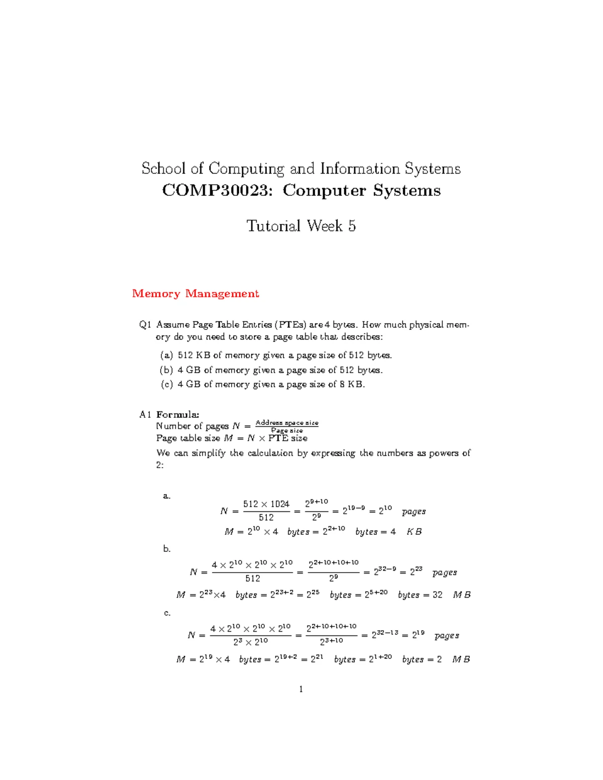 COMP30023: Computer Systems Tutorial Week 2 Solutions on OS Roles ...