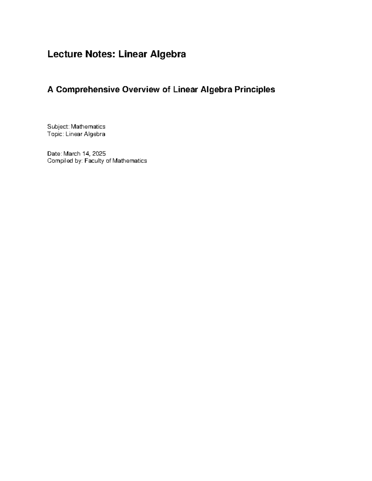 MATH 101: Lecture Notes on Linear Algebra - Key Concepts & Applications ...