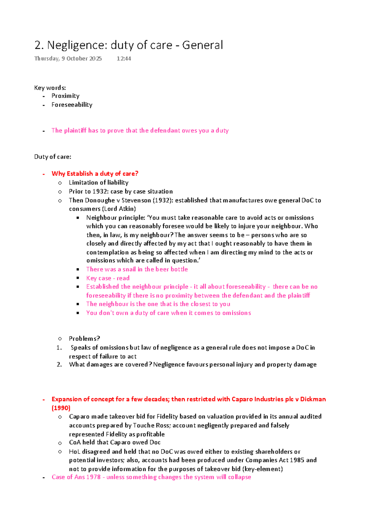 Negligence and Duty of Care: Key Principles and Case Law Analysis - Studocu