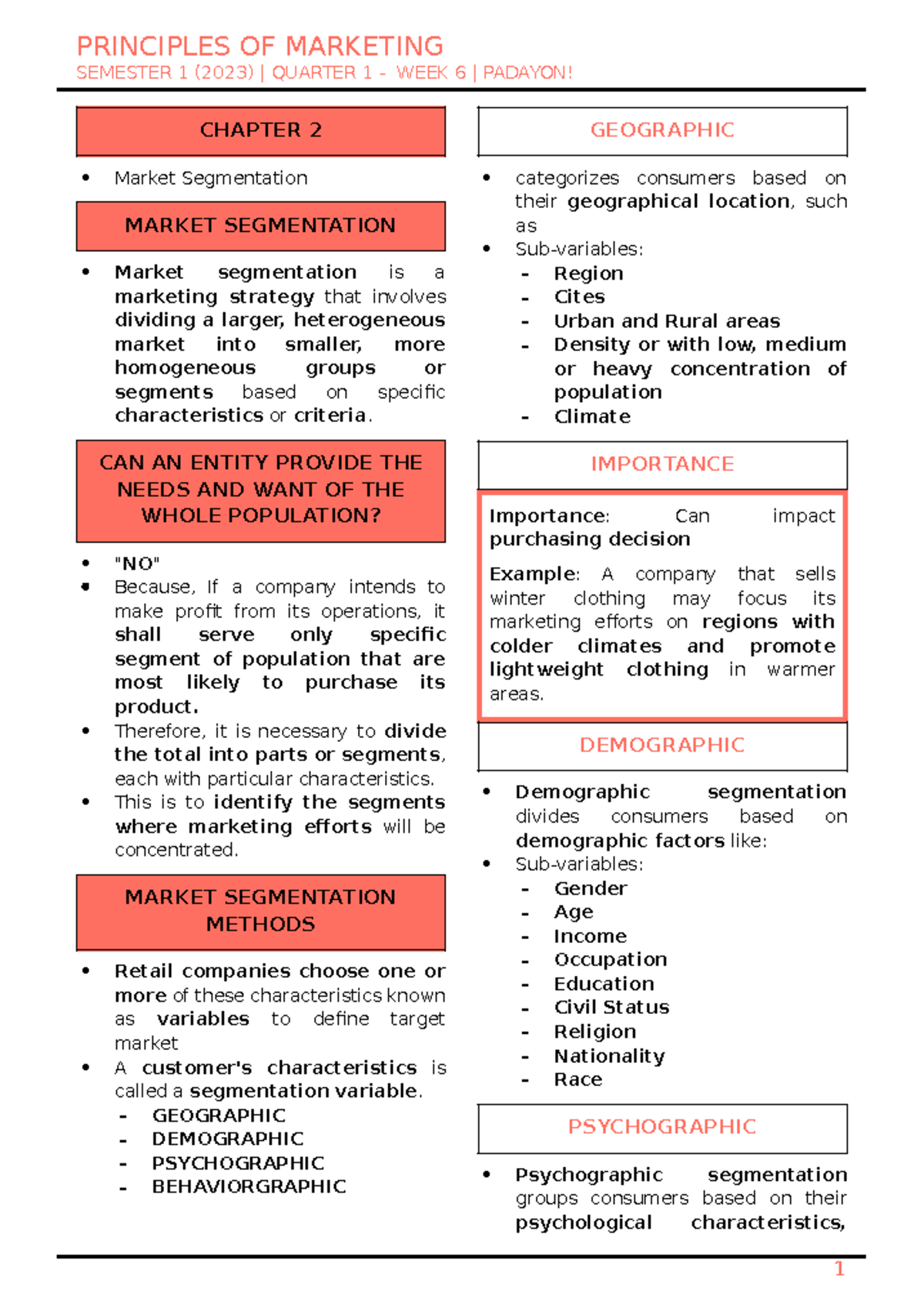 Principles of Marketing CH2: Market Segmentation Overview (2023) - Studocu
