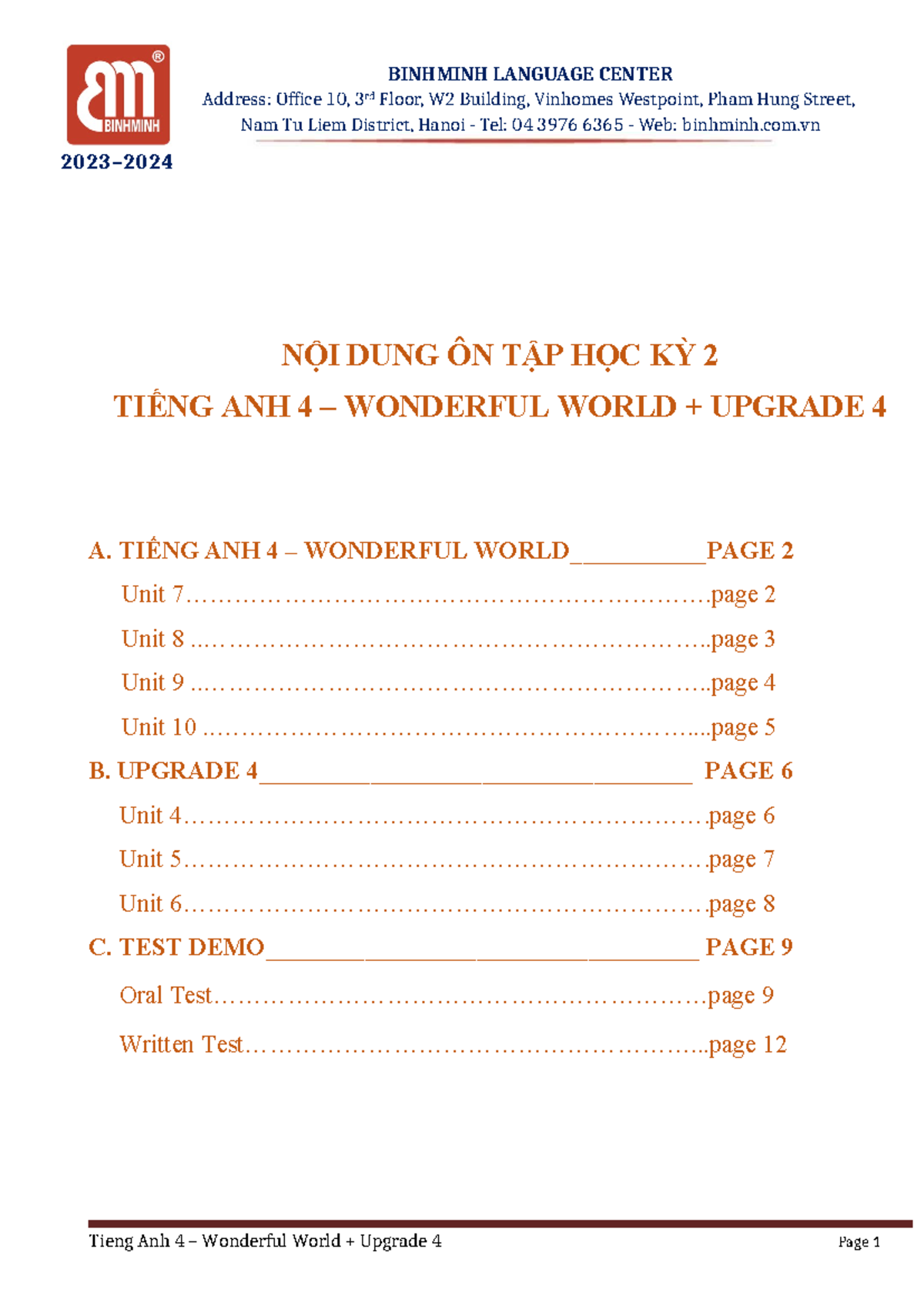 Đề Cương Ôn Tập Tiếng Anh 4: Kỳ II - Wonderful World & Upgrade 4 - Studocu