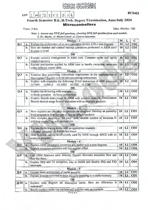 BCS402 Fourth Sem Microcontrollers Exam QP - June 2024 - Studocu