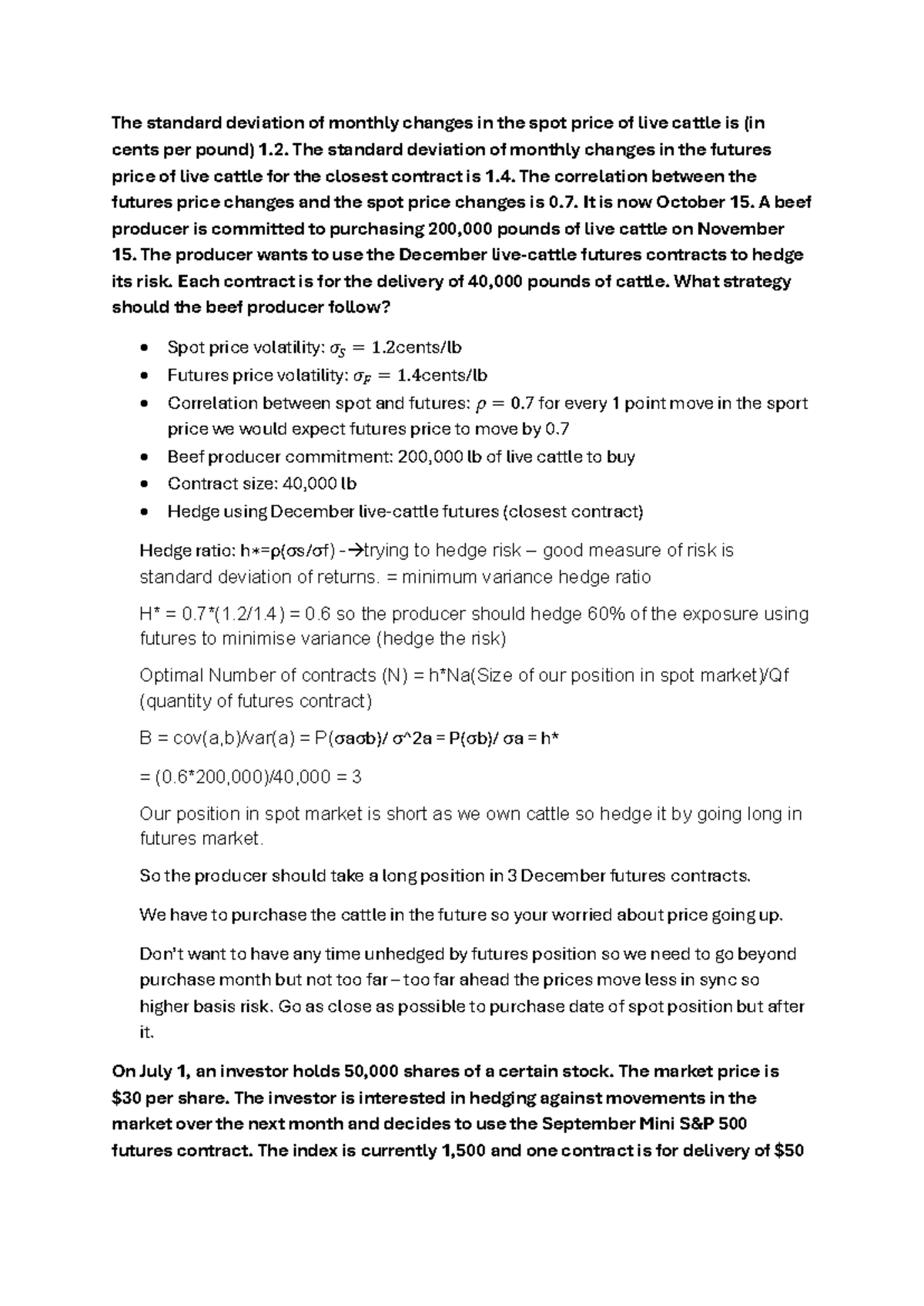 Hedging Strategies for Live Cattle and Stock Futures: Tut 2 312 - Studocu