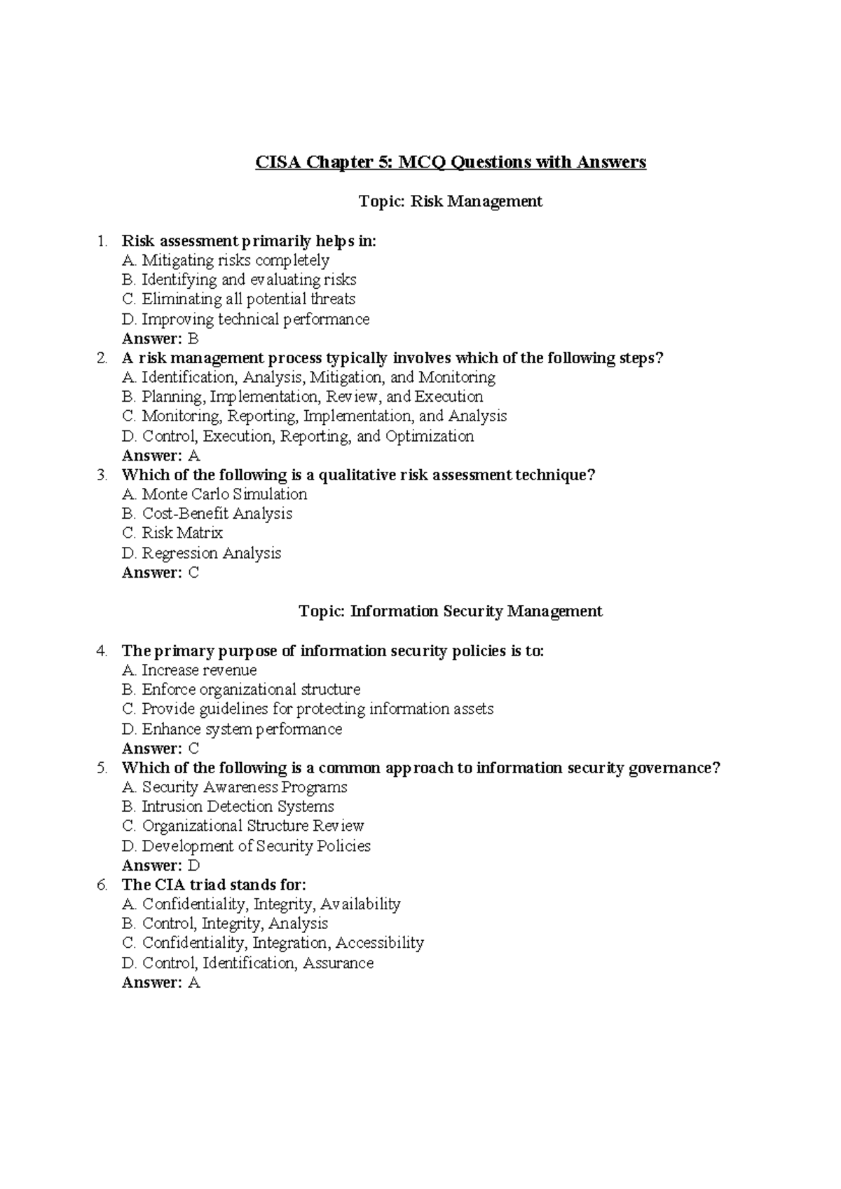 CISA Chapter 5: MCQ on Information Assets Security & Control - Studocu