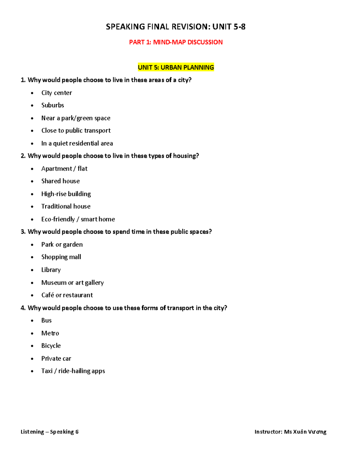 SPEAKING FINAL REVISION: UNIT 5-8 DISCUSSION & INNOVATIONS - Studocu