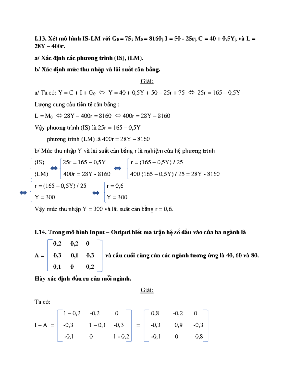 TOAN CAO CAP: Phương Trình IS-LM và Mô Hình Input-Output (Chương I ...