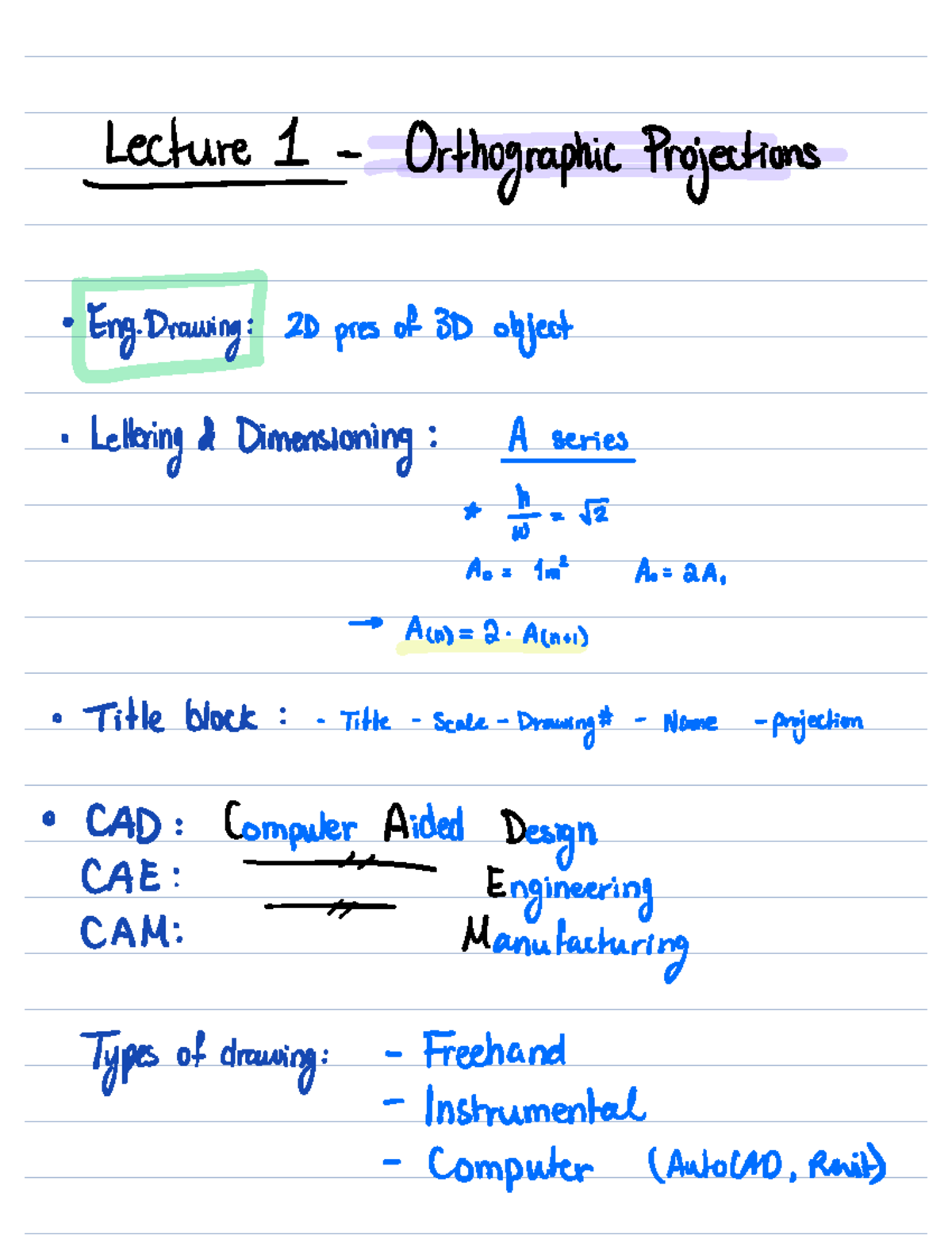 Midterm 1 Summary - Lecture Orthographic Projections EngDrawing 2D pres ...