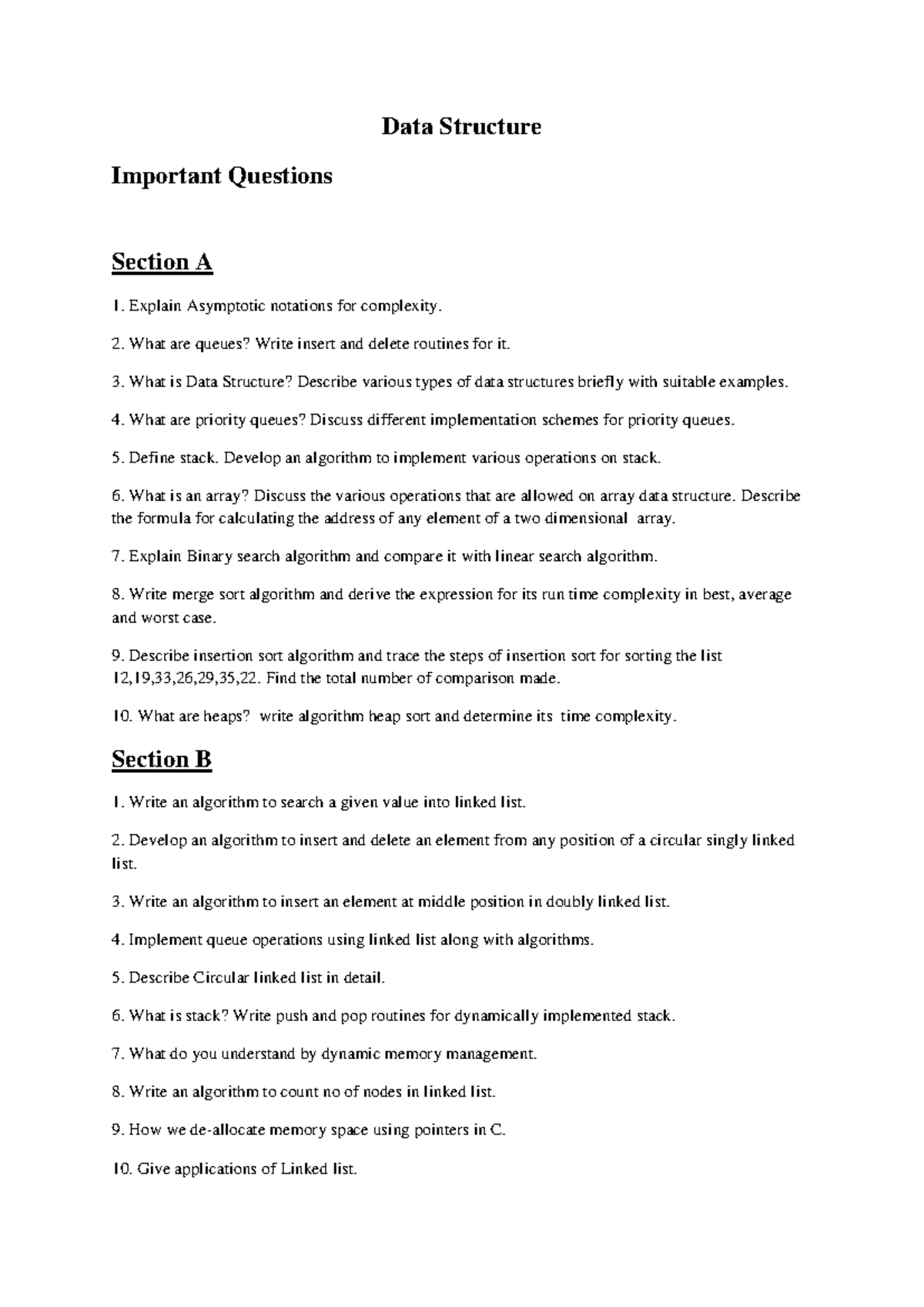 Data structure important question - Data Structure Important Questions ...