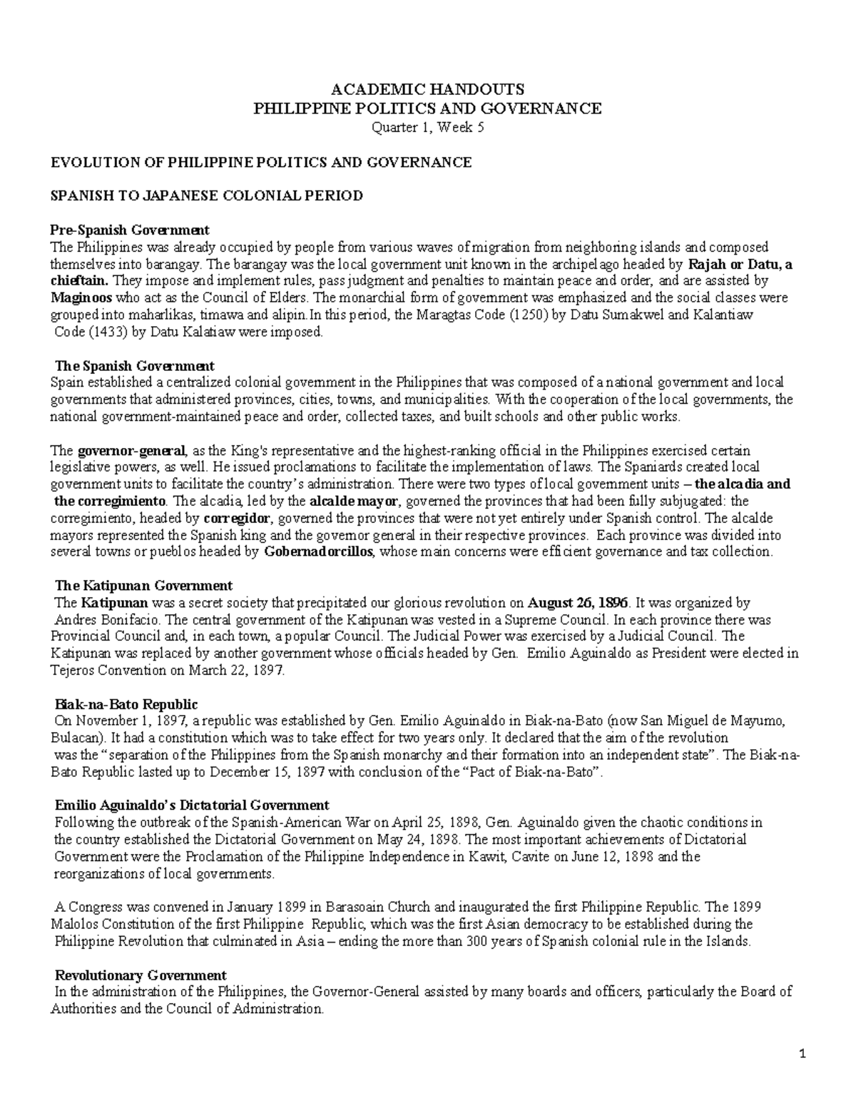 5 AHO PPG Q1 W5 - Philippine politics and governance - ACADEMIC ...