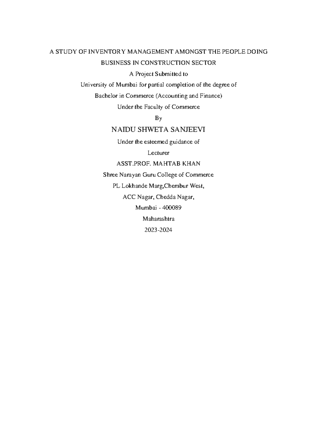 Inventory Management in Construction Sector: A Comprehensive Study (B ...