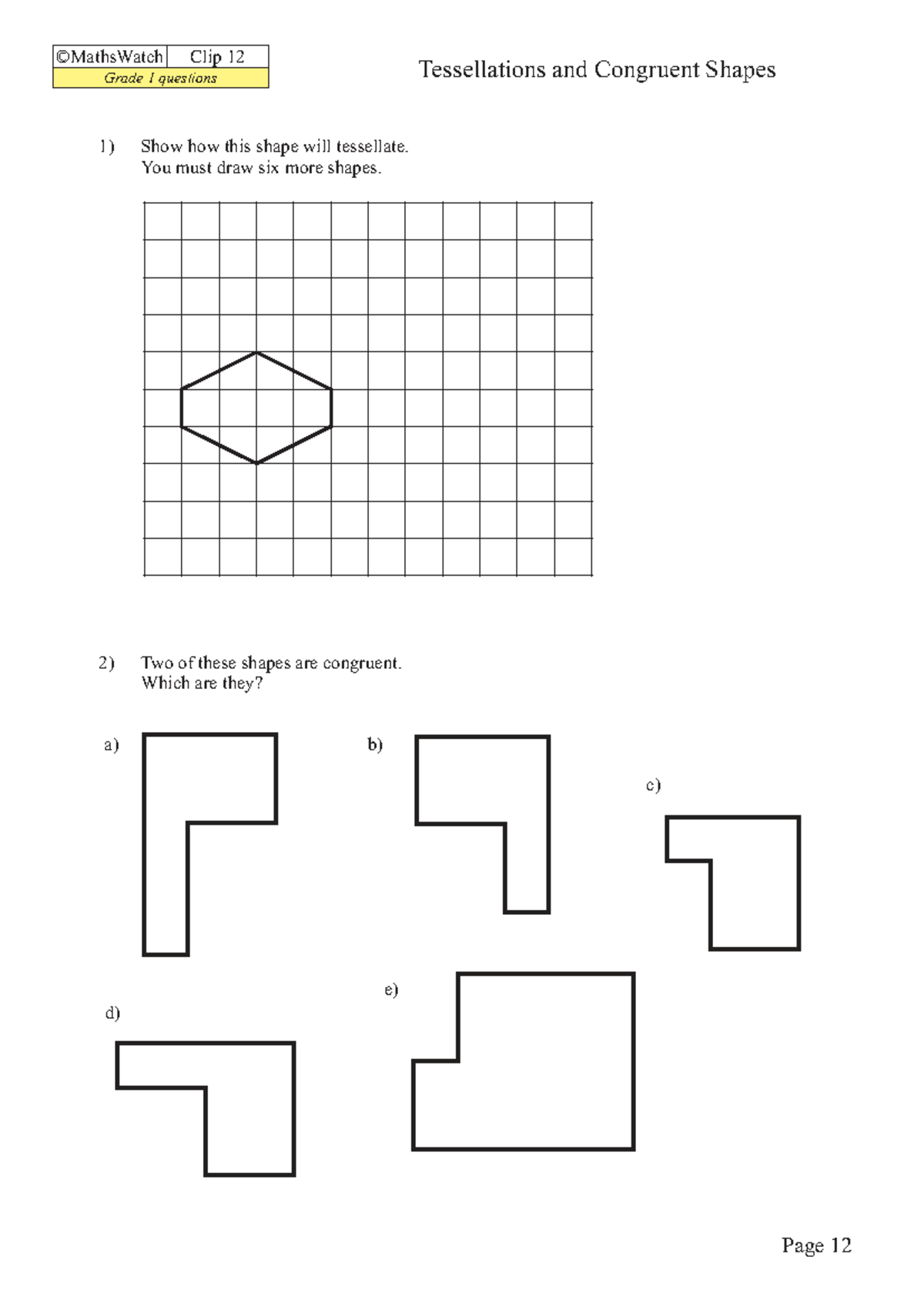Clip12b - Gcse - Kag2016ge - Grade 1 questions ©MathsWatch Clip 12 ...