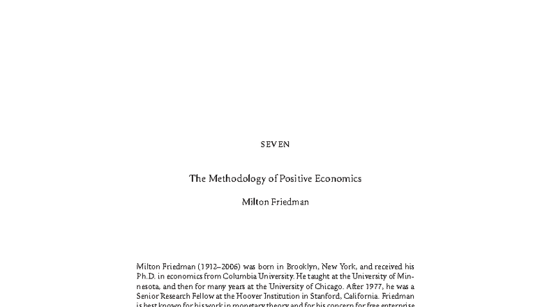 The Methodology of Positive Economics: Insights from Milton Friedman ...