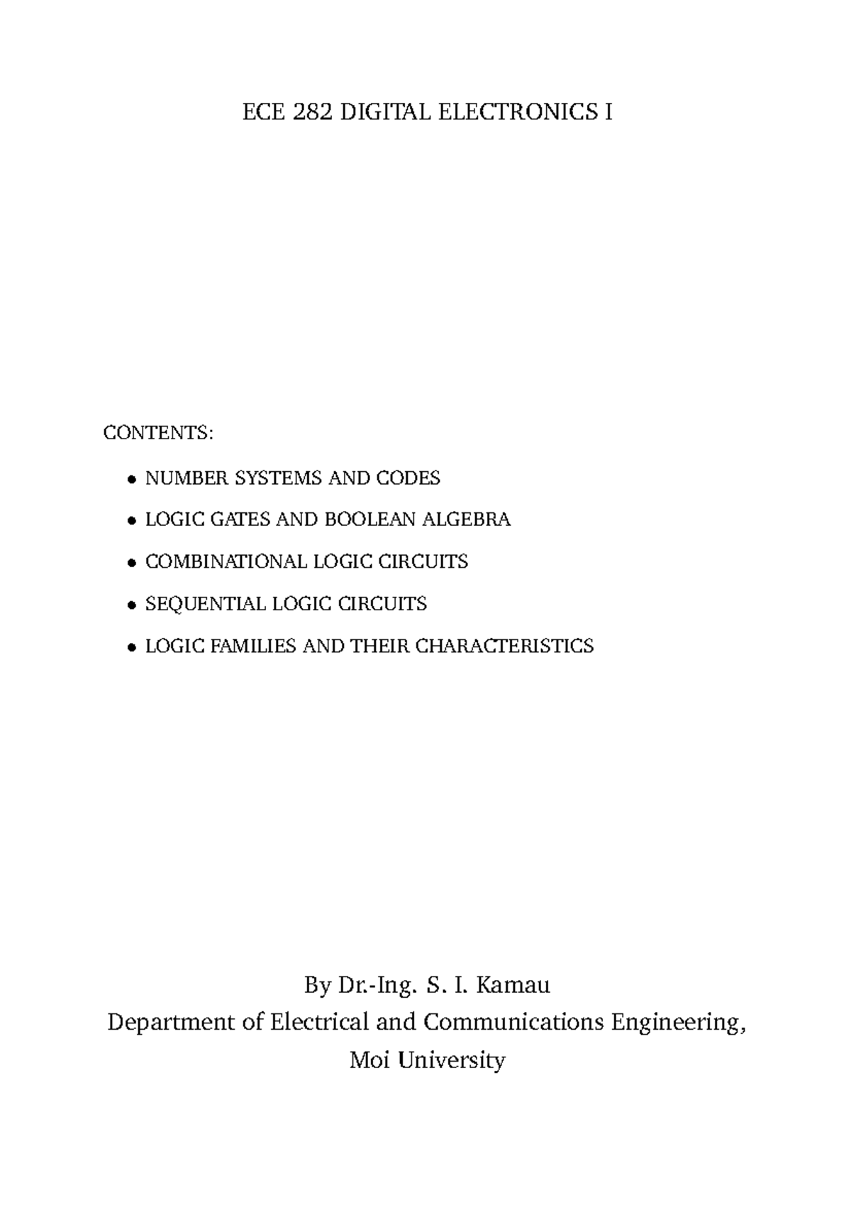 ECE 282 DIGITAL ELECTRONICS I - Comprehensive Lecture Notes - Studocu