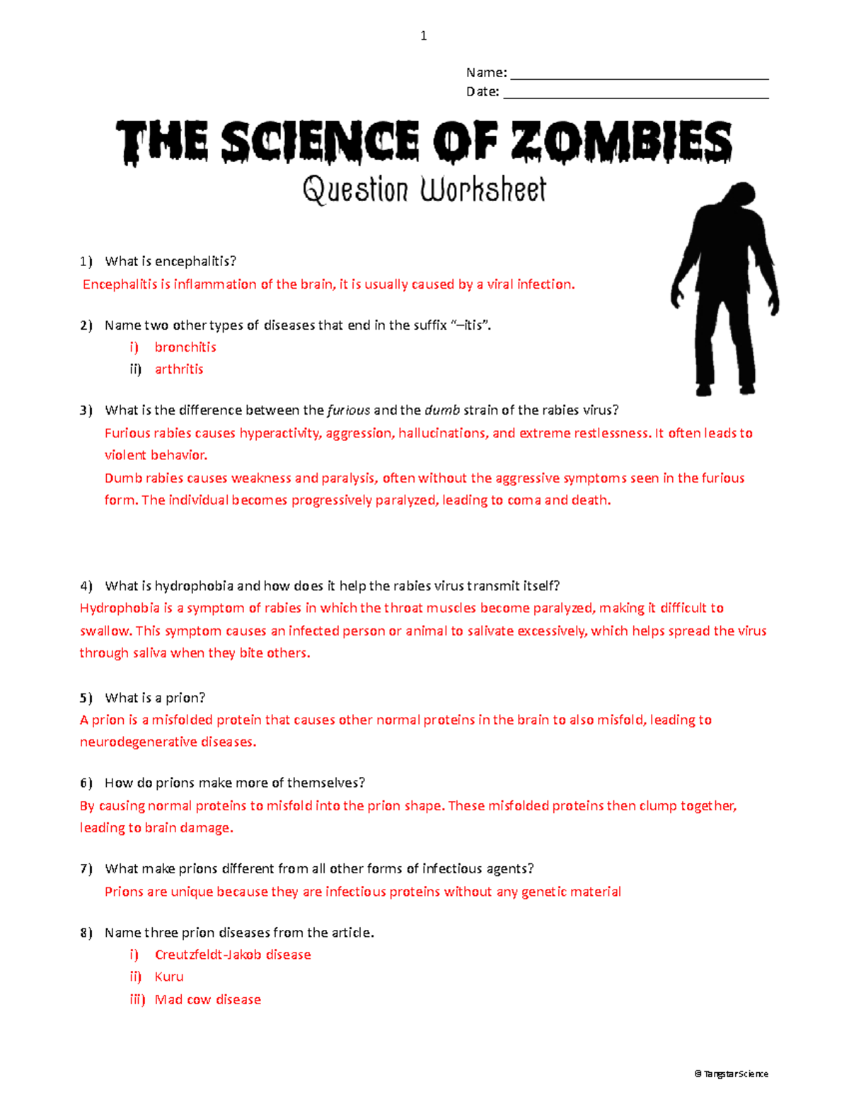 The Science of Zombies - Question Worksheet (Bio 101) - Studocu