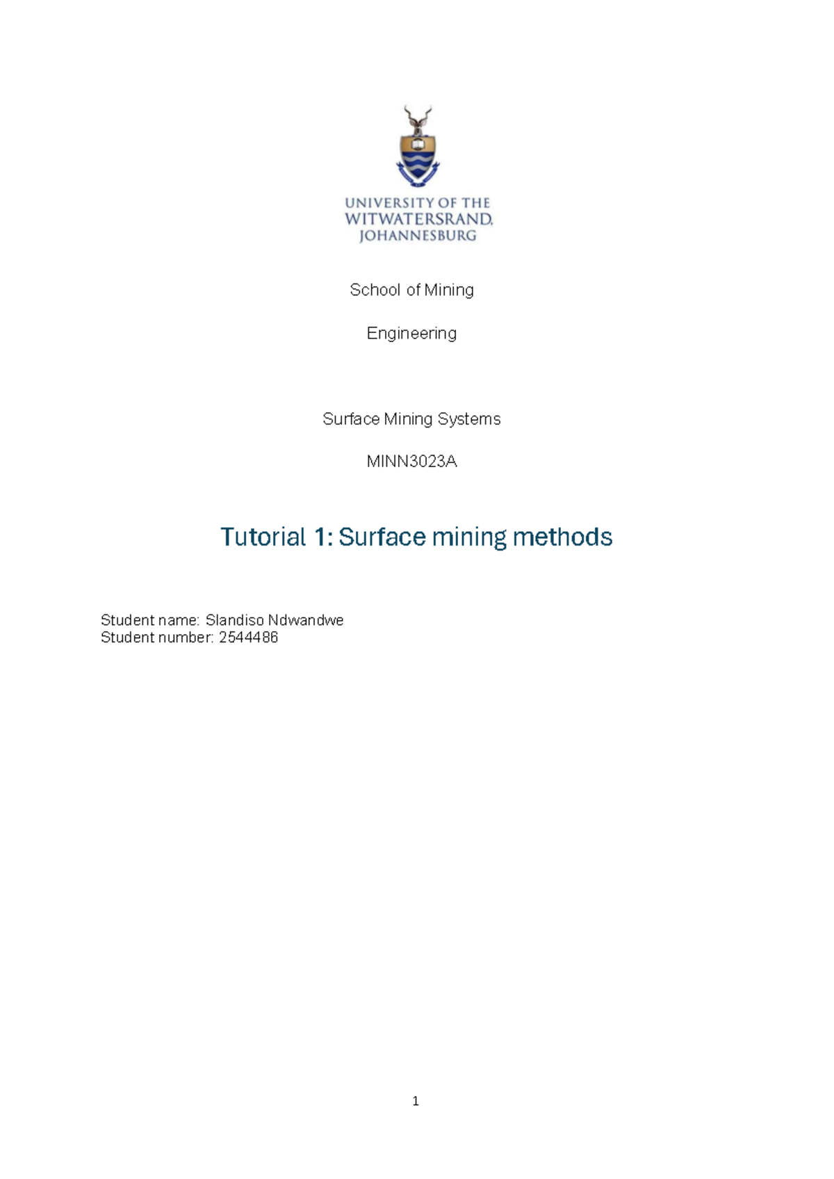 Surface Mining Systems MINN3023A Tutorial 1: Dredging Methods - Studocu