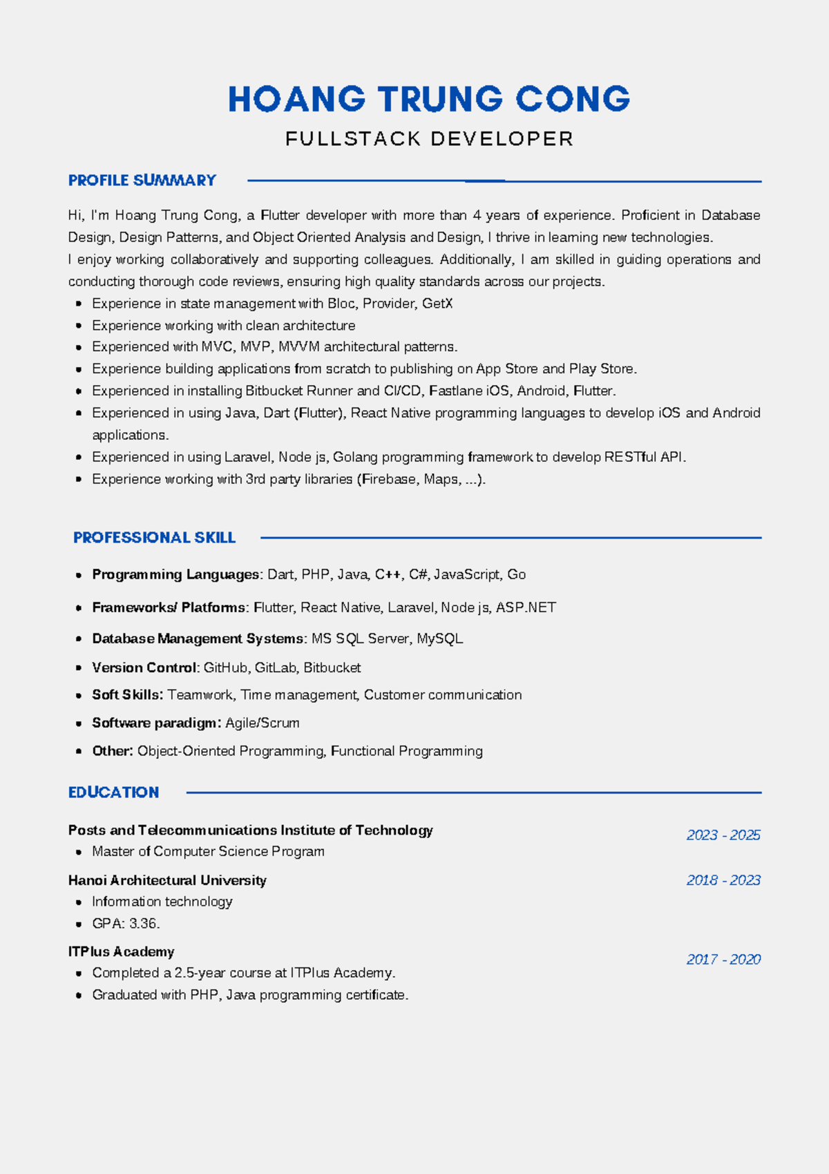 Fullstack Developer Profile Summary - Hoang Trung Cong - Studocu