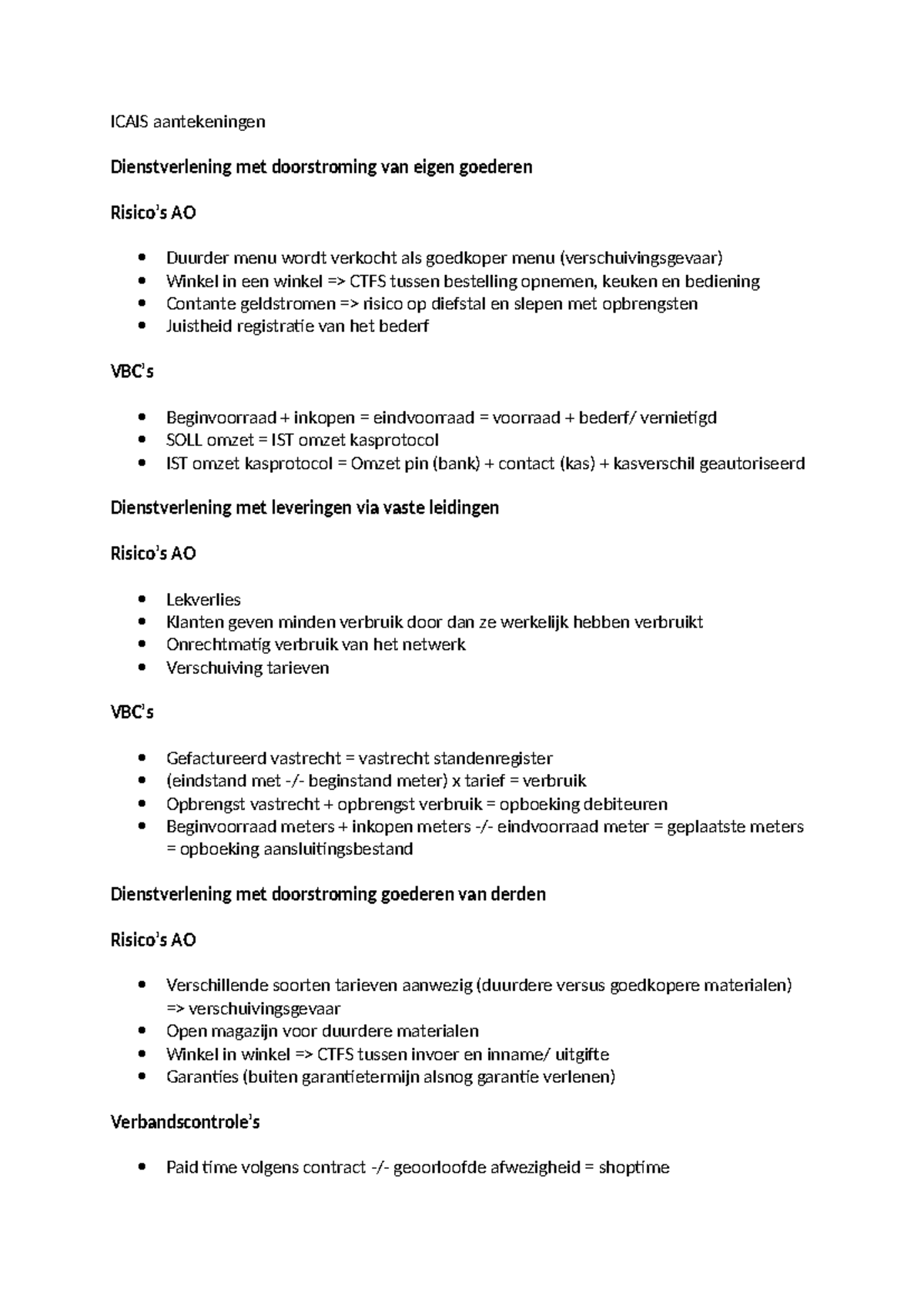 ICAIS Aantekeningen voor Dienstverlening en Risico’s AO - Studeersnel