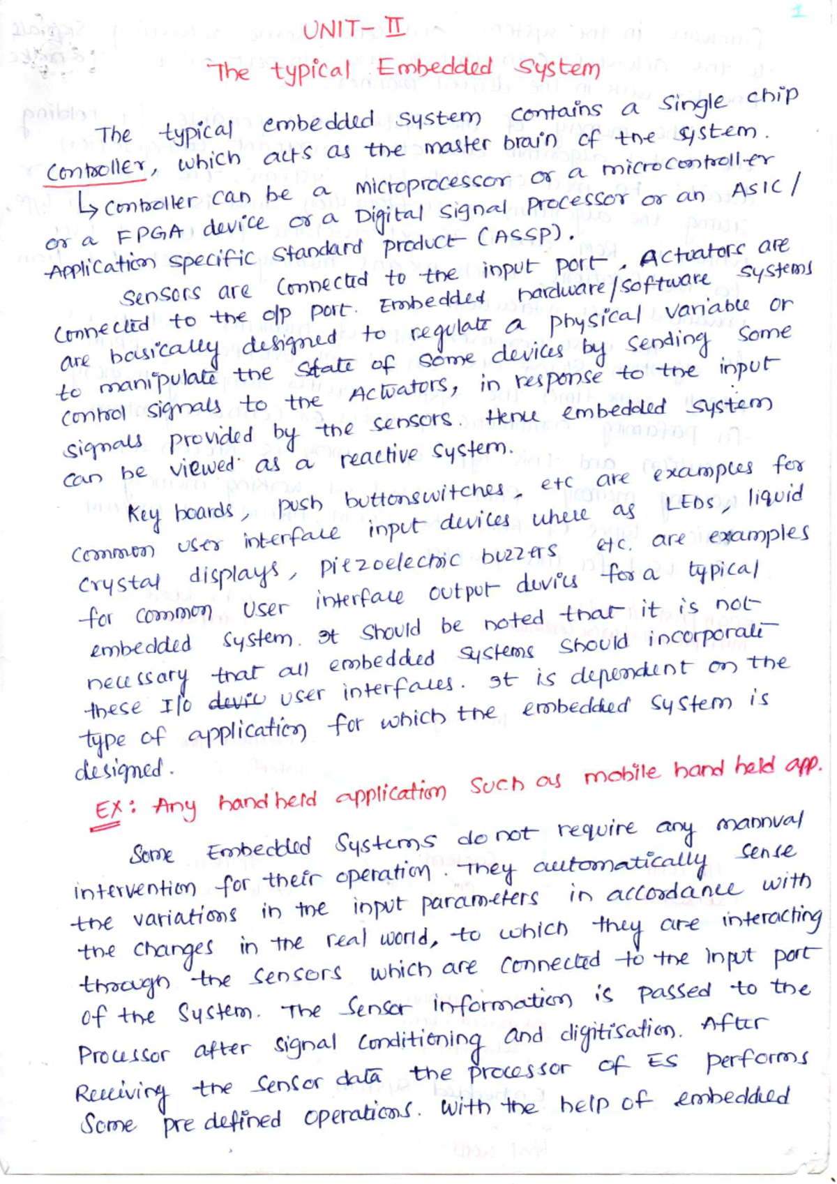 UNIT-2 - good - 1 II The typical Embedded System controller, which acts ...