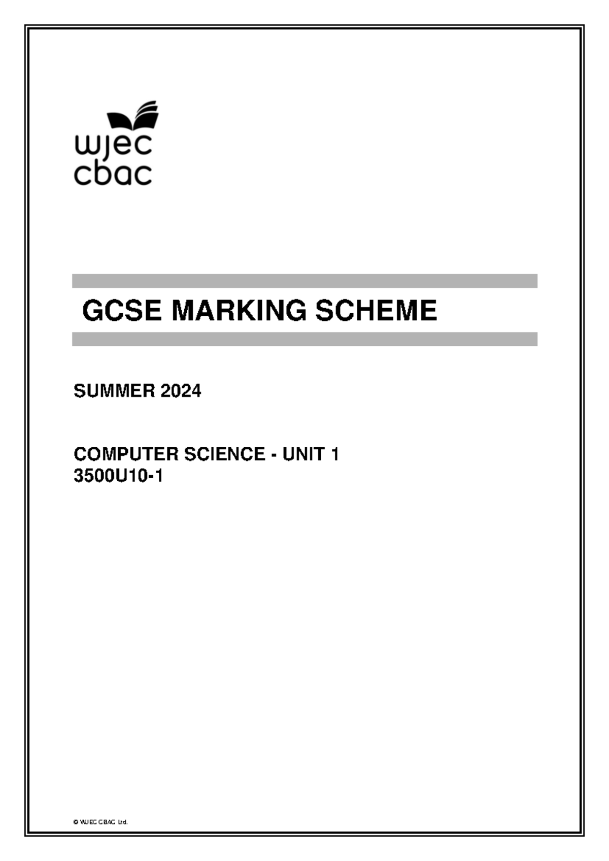 GCSE Computer Science Unit 1 Marking Scheme - Summer 2024 - Studocu