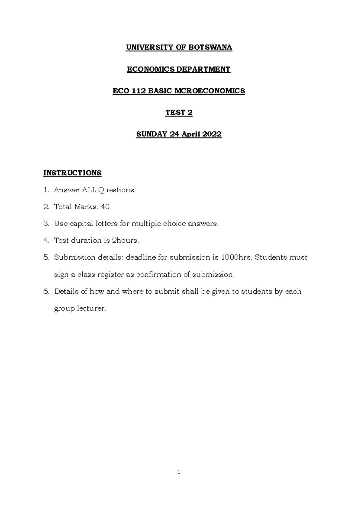 ECO 112 Test 2 Final Exam 2022 - Comprehensive Economic Questions - Studocu