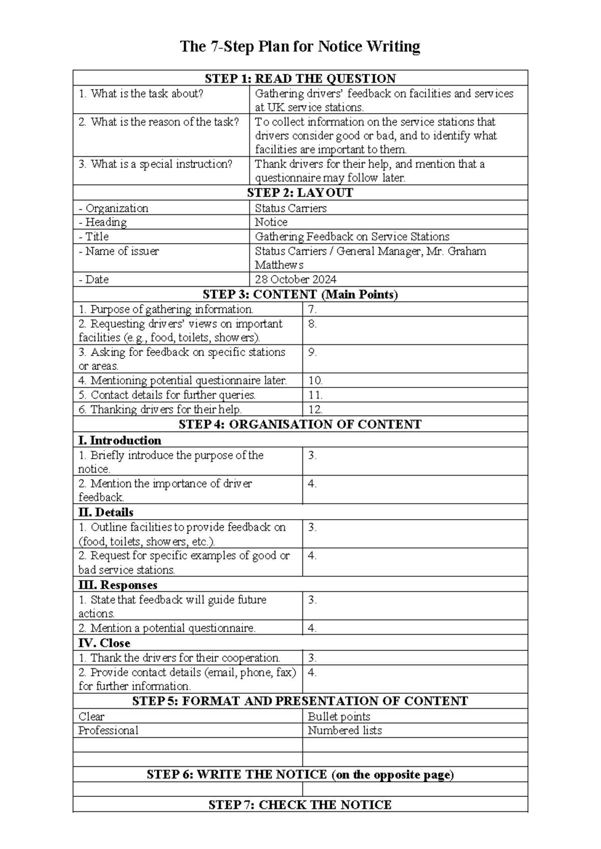 Gathering Driver Feedback Notice Writing Guide: A 7-Step Plan - Studocu