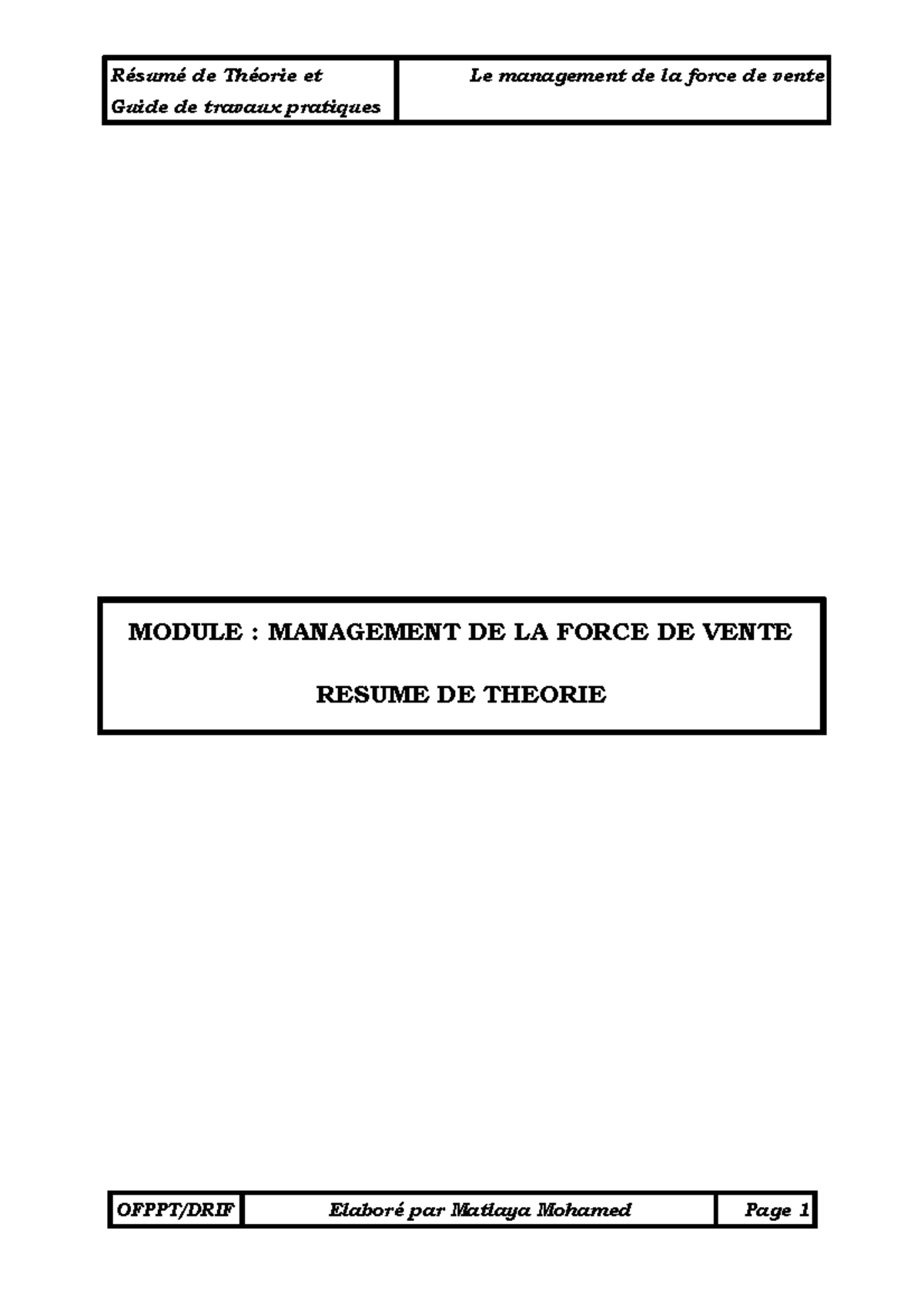 Résumé de Théorie et Pratiques en Management de la Force de Vente ...