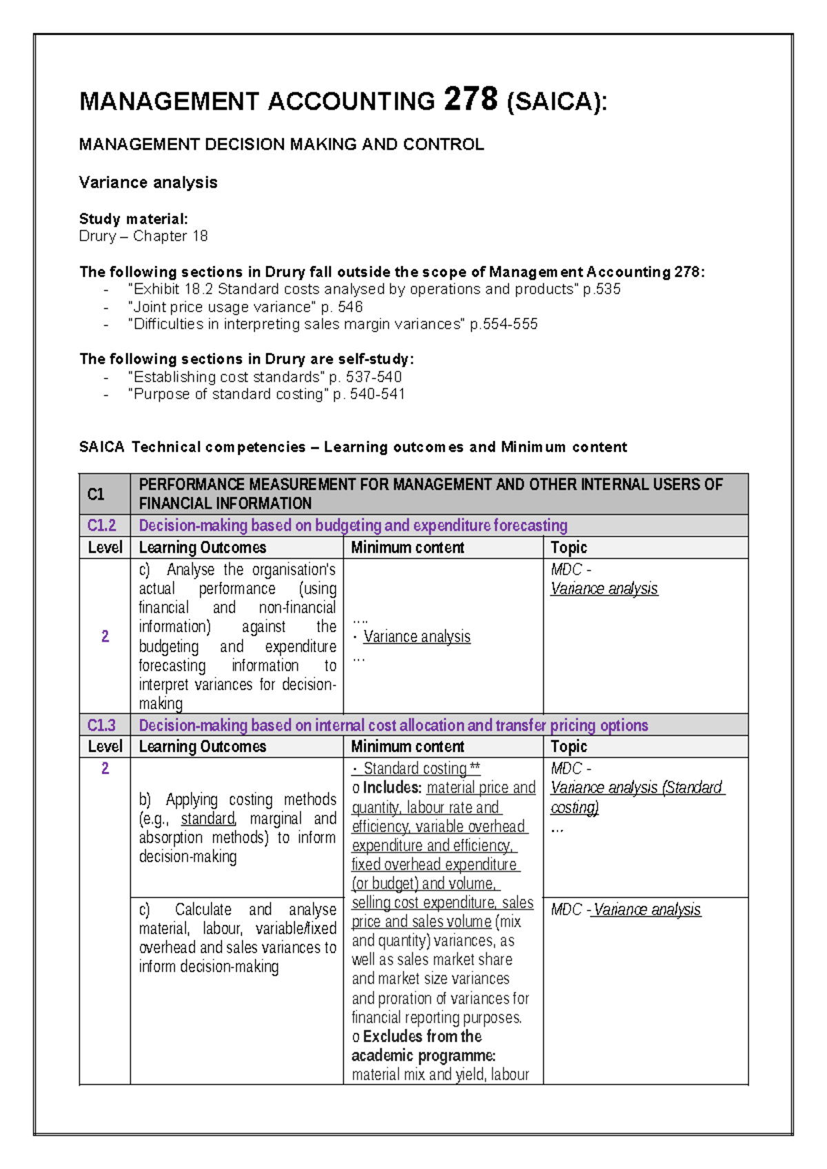 MGT 278: Variance Analysis Study Notes & Question Pack - Studocu
