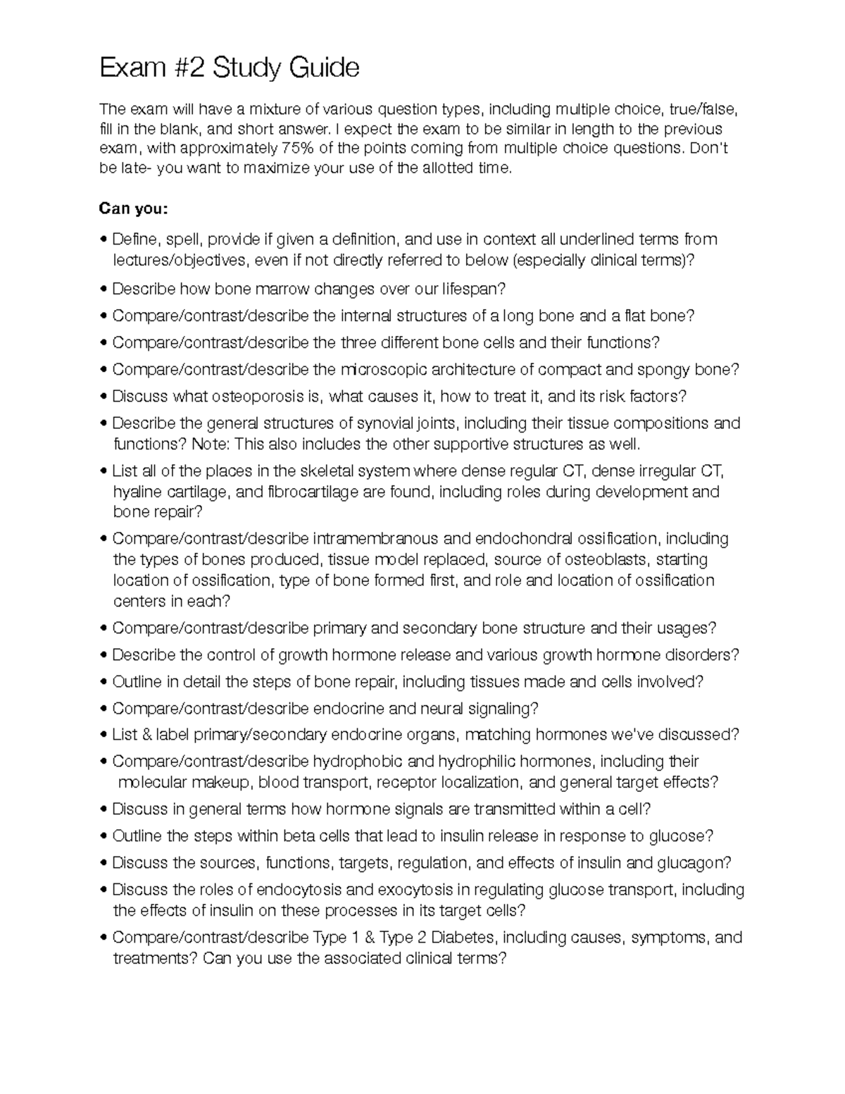 Exam 2 Study Guide for Anatomy and Physiology (BIO 201) - Studocu