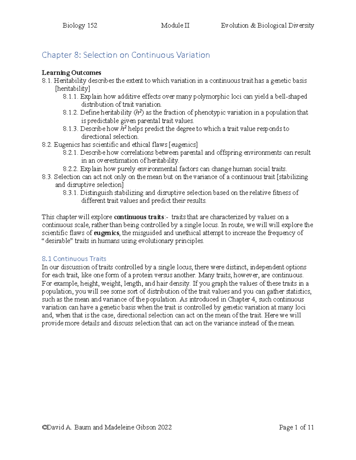 Biology 152 Final Exam Review: Evolution & Continuous Trait Selection ...