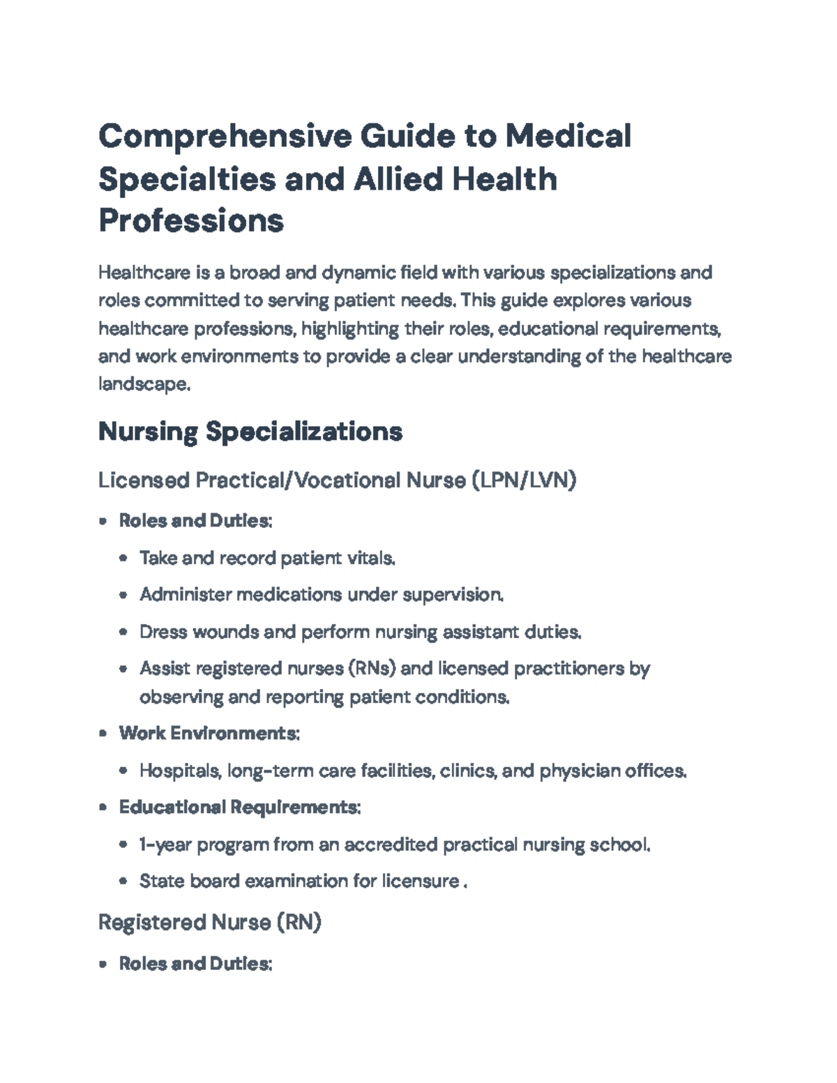Comprehensive Guide to Medical Specialties and Allied Health ...