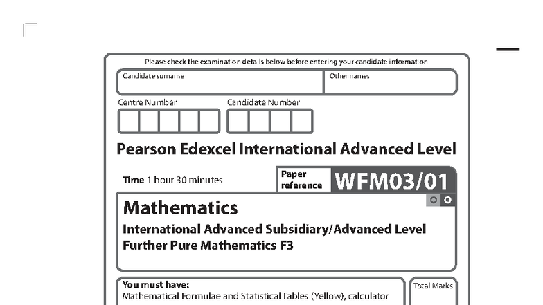 2022 01 FP3 Mathematics Exam Paper - Further Pure Mathematics - Studocu