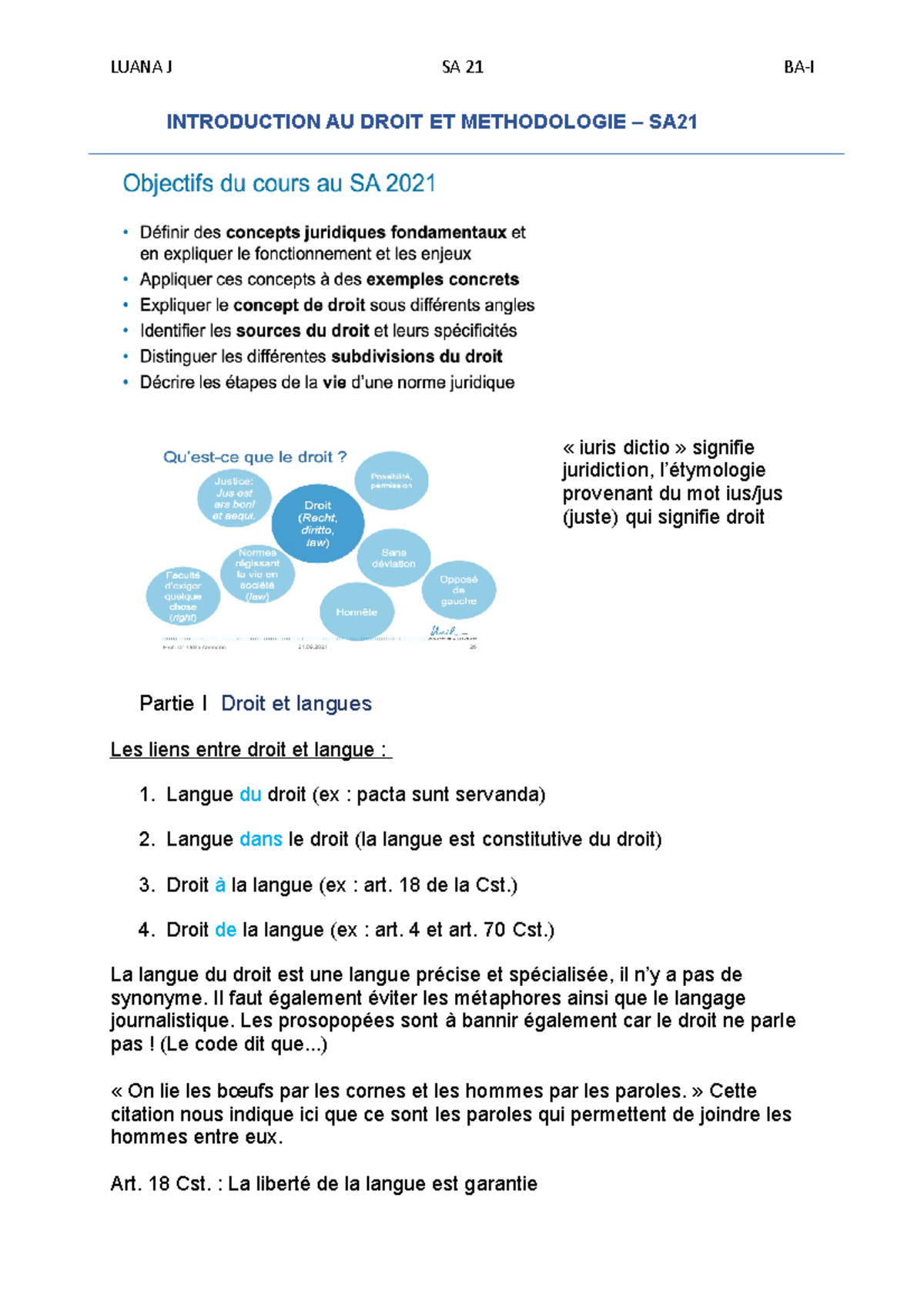 Notes de cours : Introduction au Droit et Méthodologie SA - Studocu