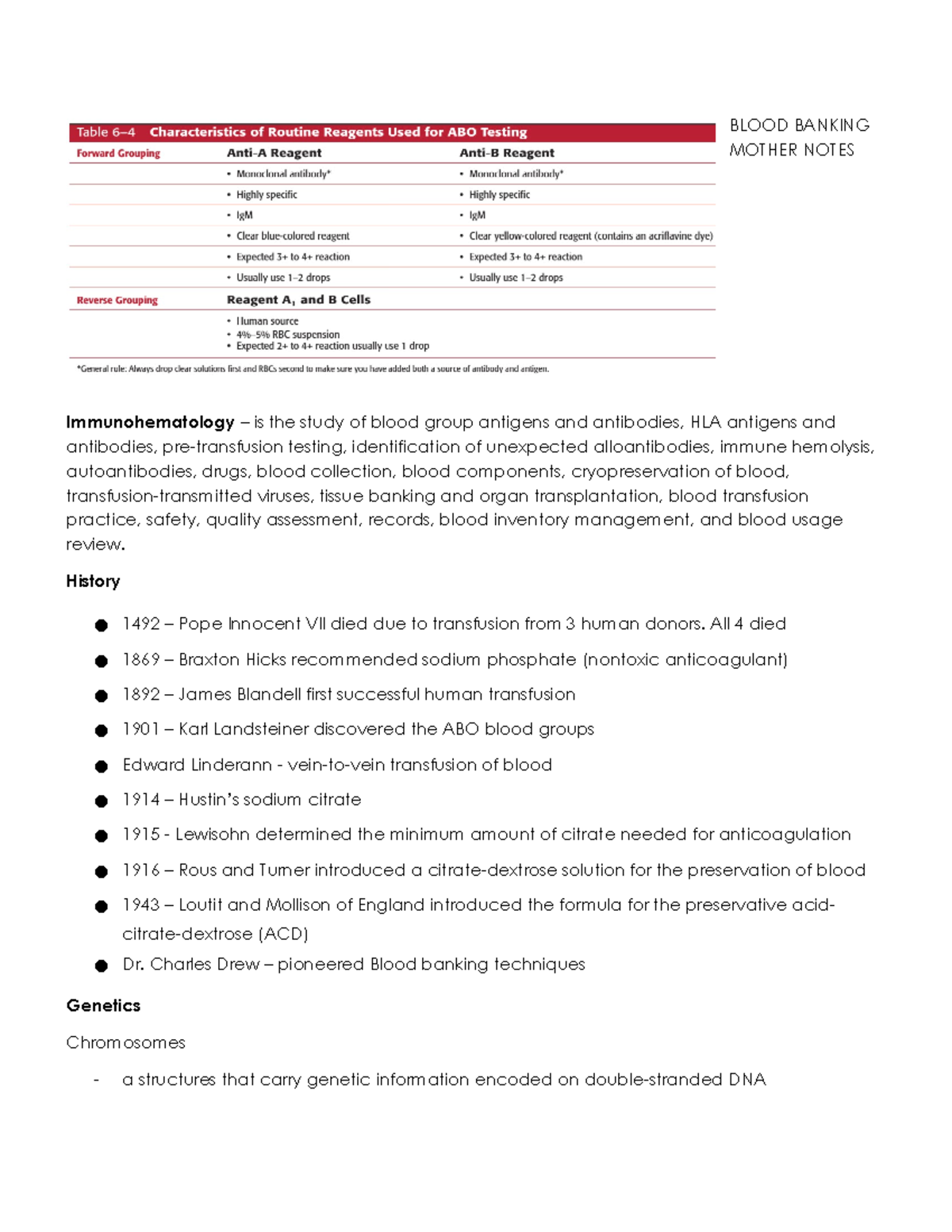 Blood Banking Mother Notes - BLOOD BANKING MOTHER NOTES ...