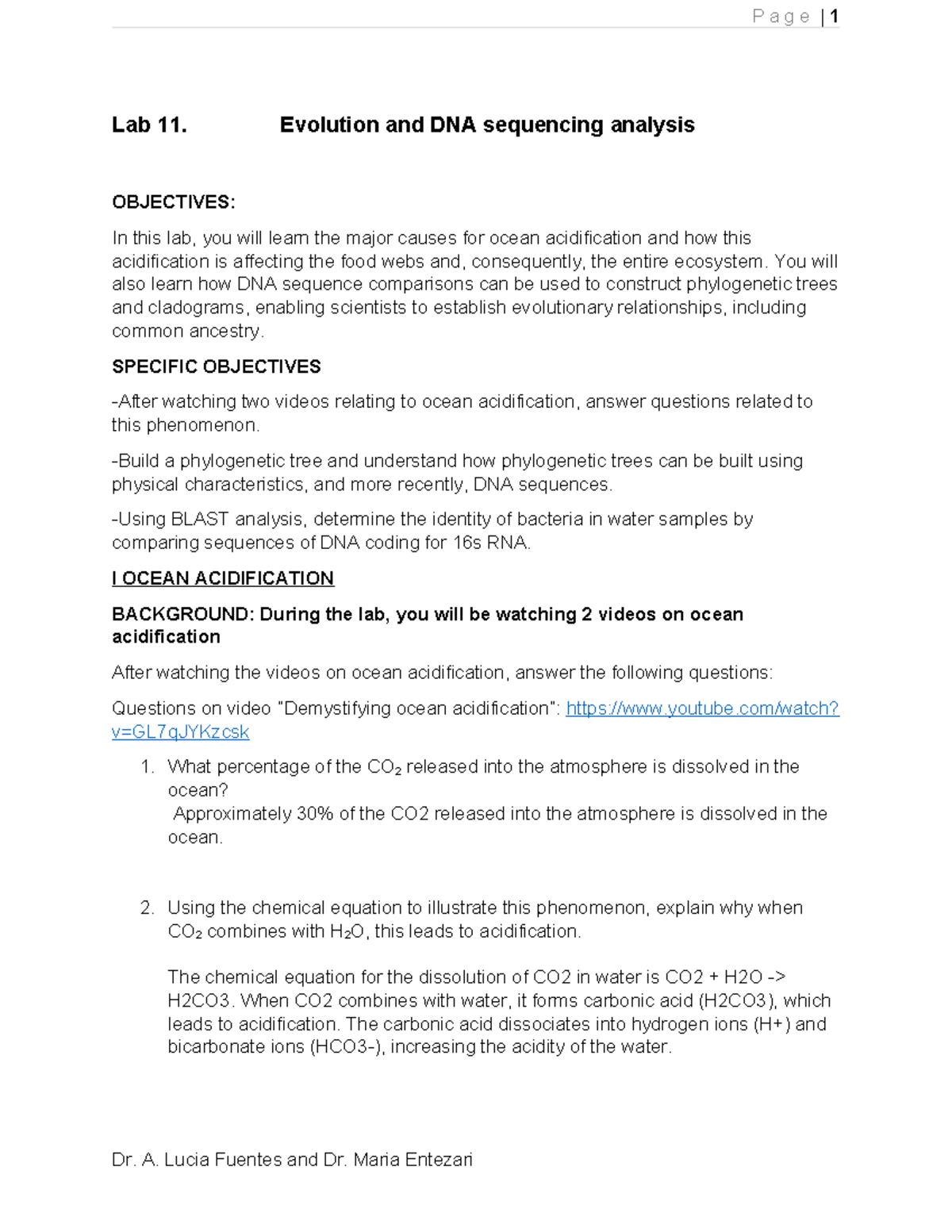 Lab 11: DNA Sequencing & Evolution Analysis Handout - Studocu