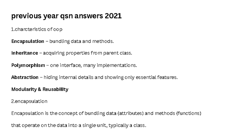 Previous Year QSN Answers: Java OOP Concepts & JDBC (2021) - Studocu