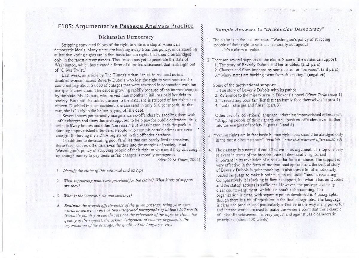 E105: Argument Analysis Practice & Sample Answers on Voting Rights ...