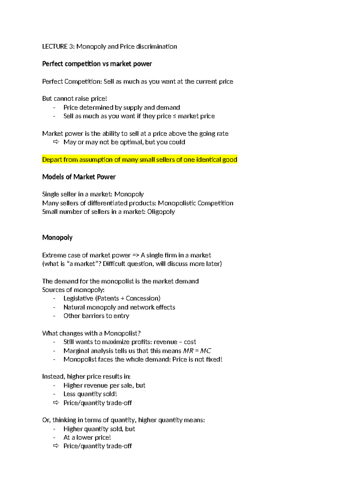ME Lecture 3: Monopoly, Price Discrimination & Market Power - Studocu