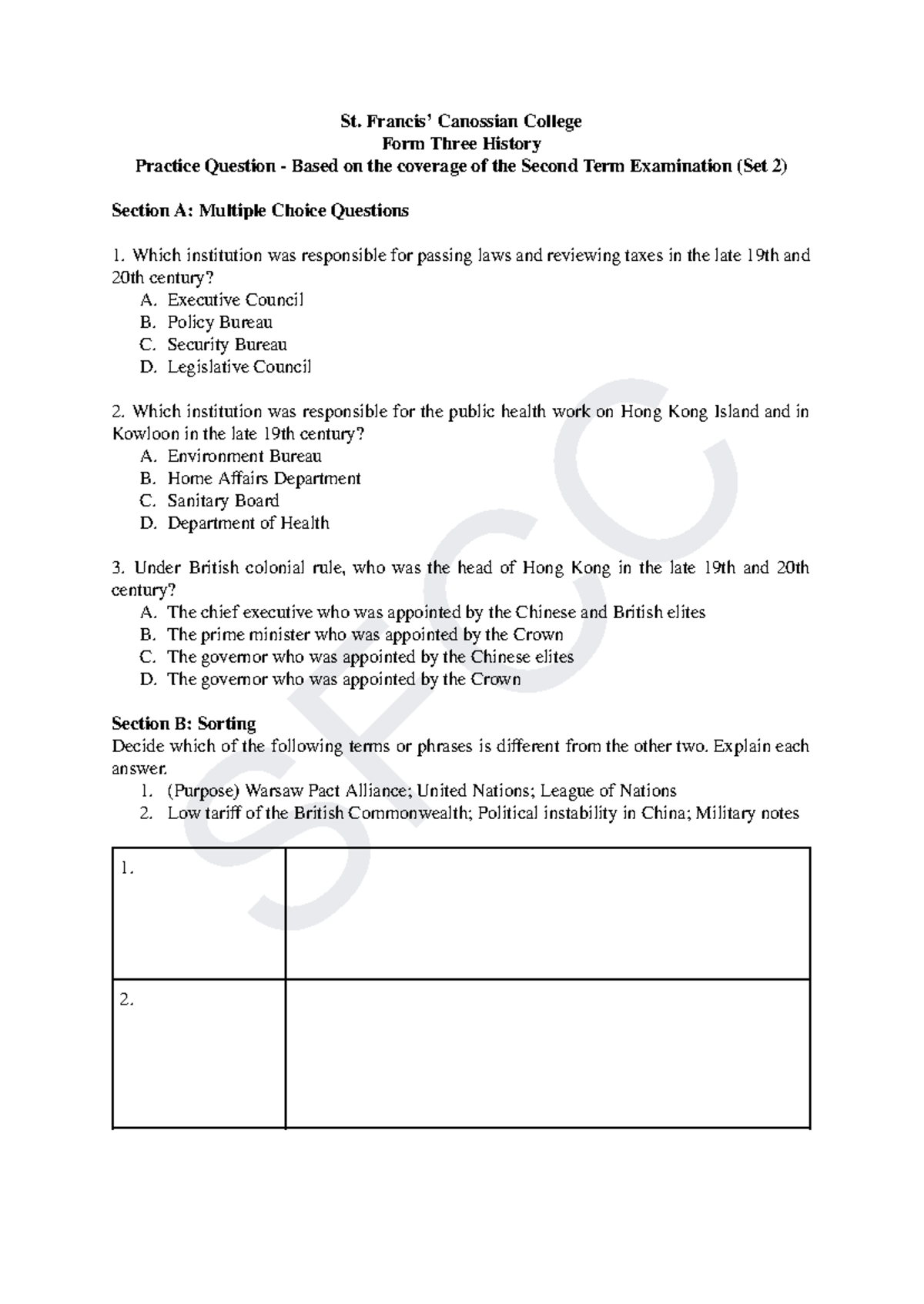 S3 History Practice Questions for Second Term Exam (Set 2) - Studocu