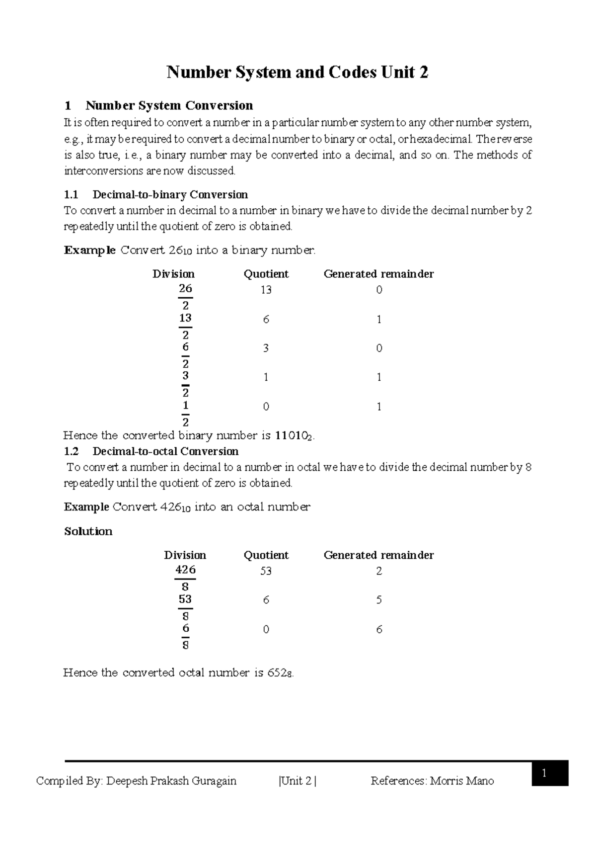 Digital Logic: Number System Conversion and Codes (Unit 2) - Studocu