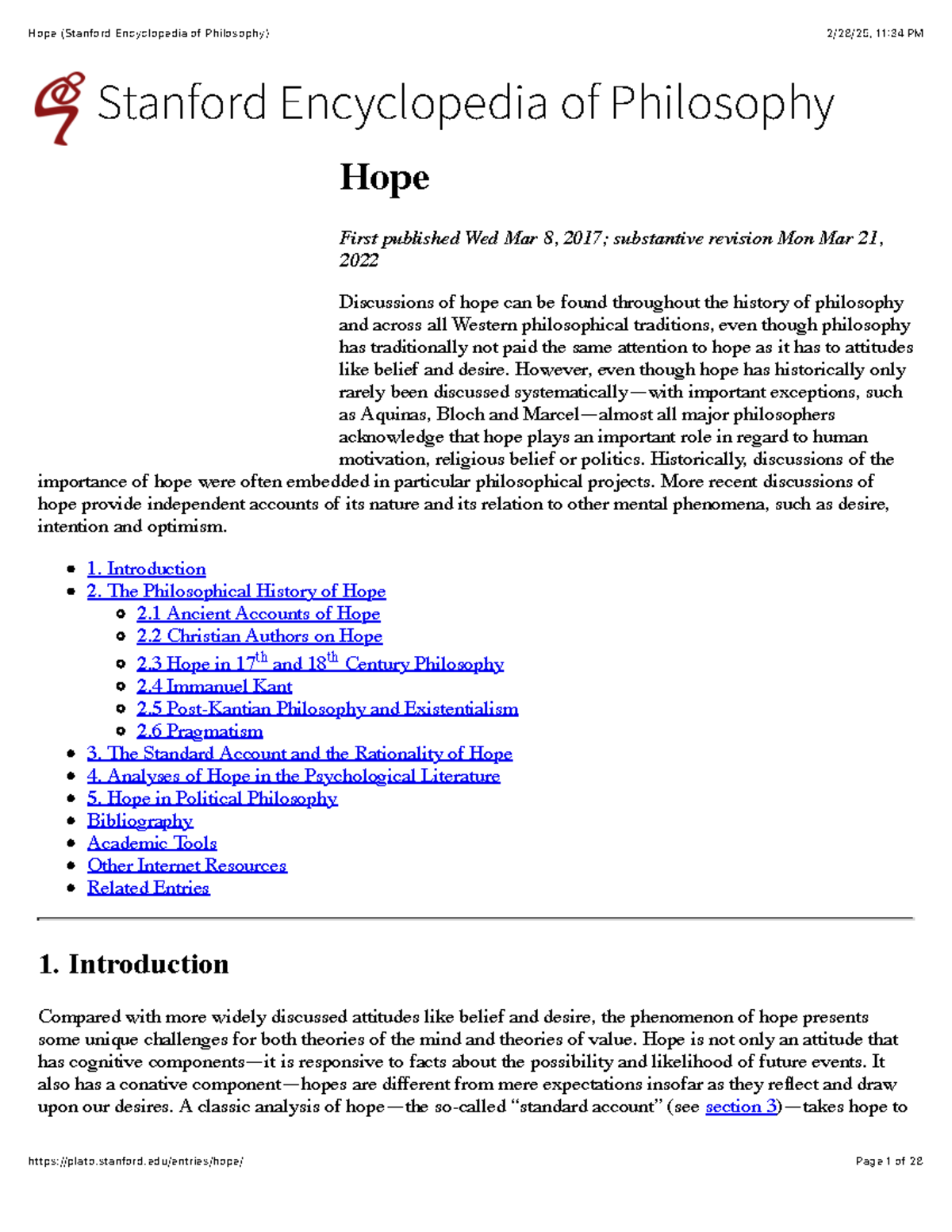 Philosophy of Hope: Historical Perspectives and Theoretical ...