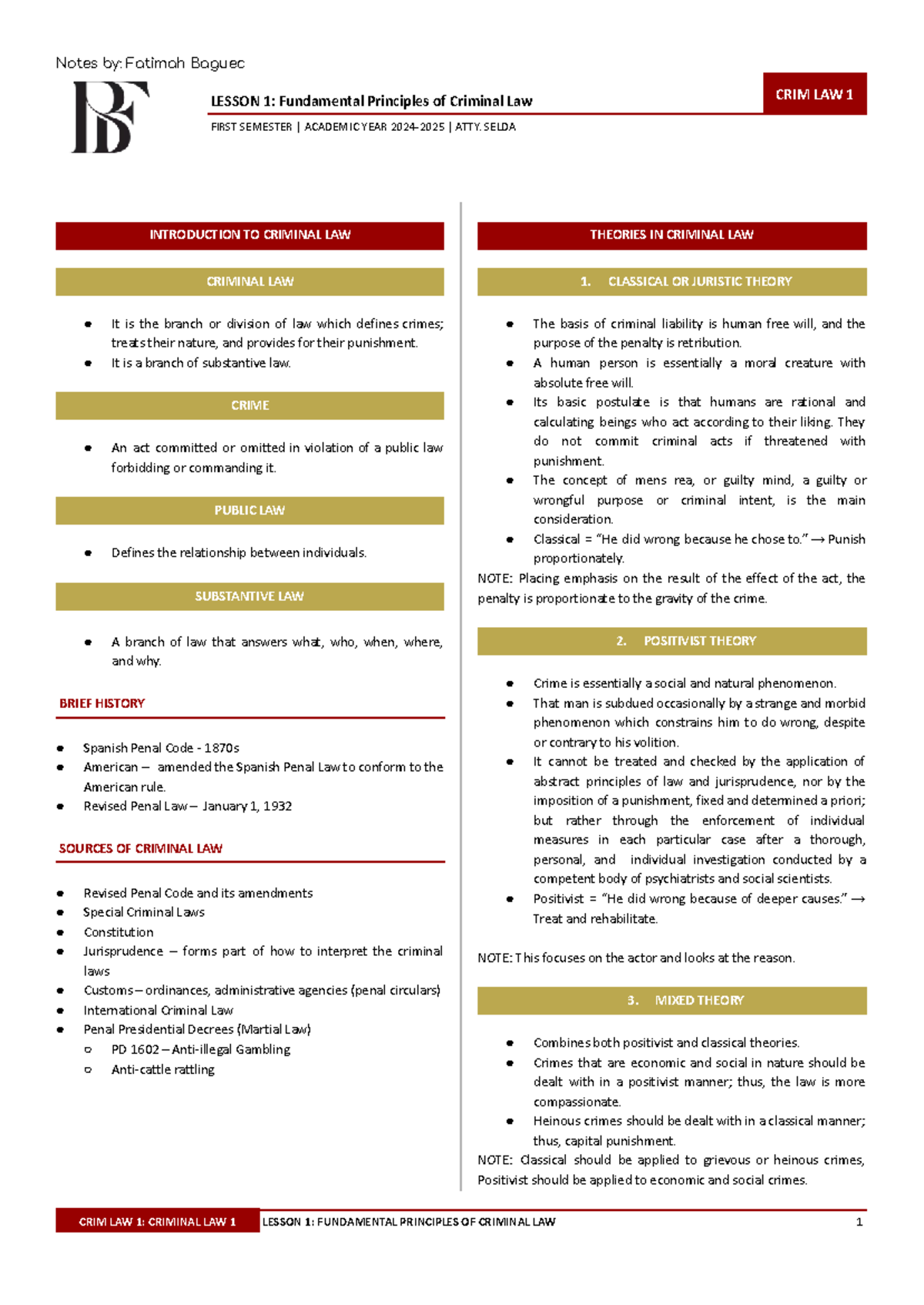 CRIM LAW 1: Lesson 1 - Fundamental Principles of Criminal Law - Studocu