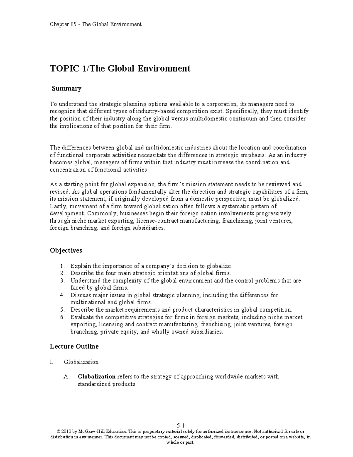 Chapter 05: The Global Environment - Strategic Planning Insights - Studocu