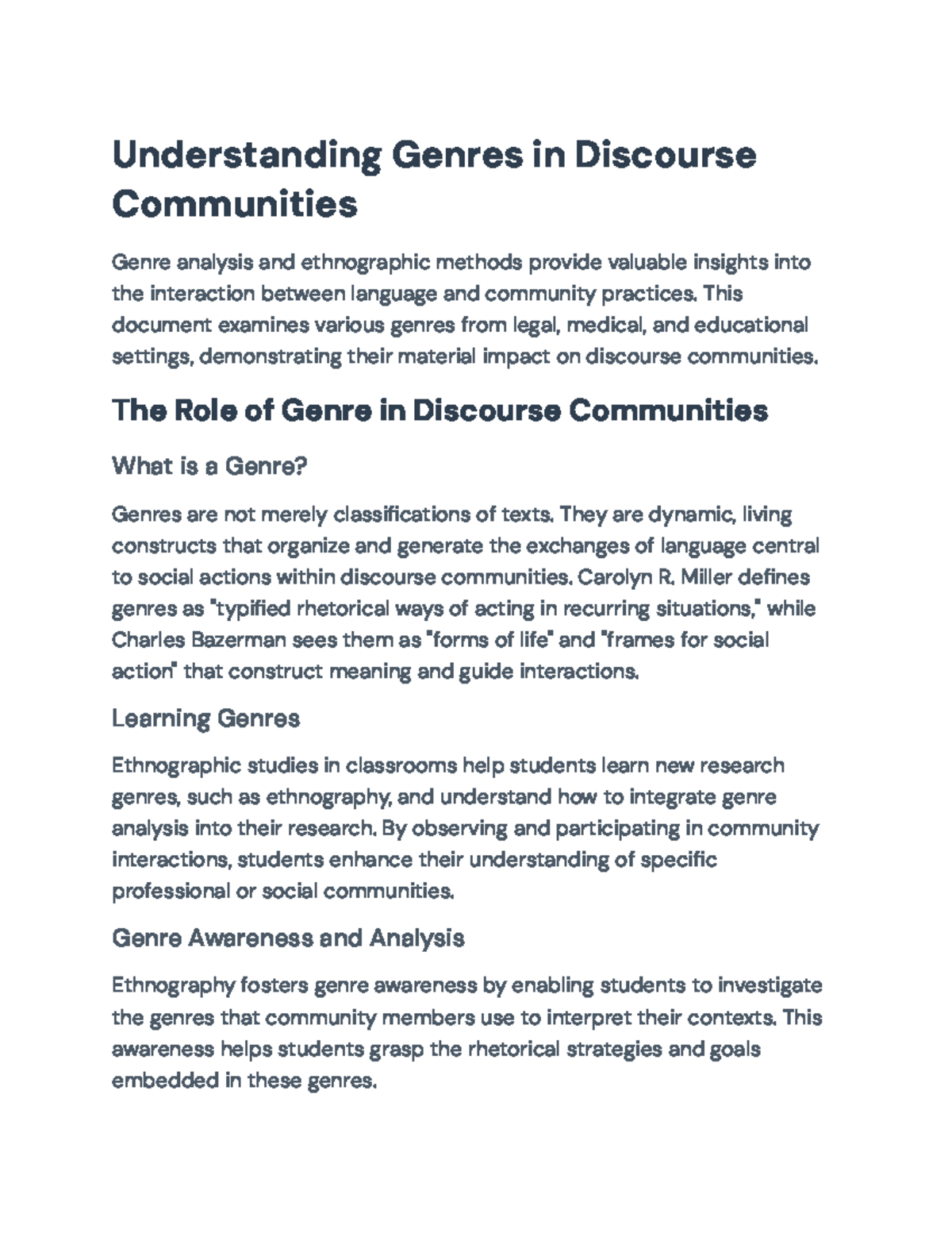 Genre Analysis in Discourse Communities: Legal and Medical Cases - Studocu